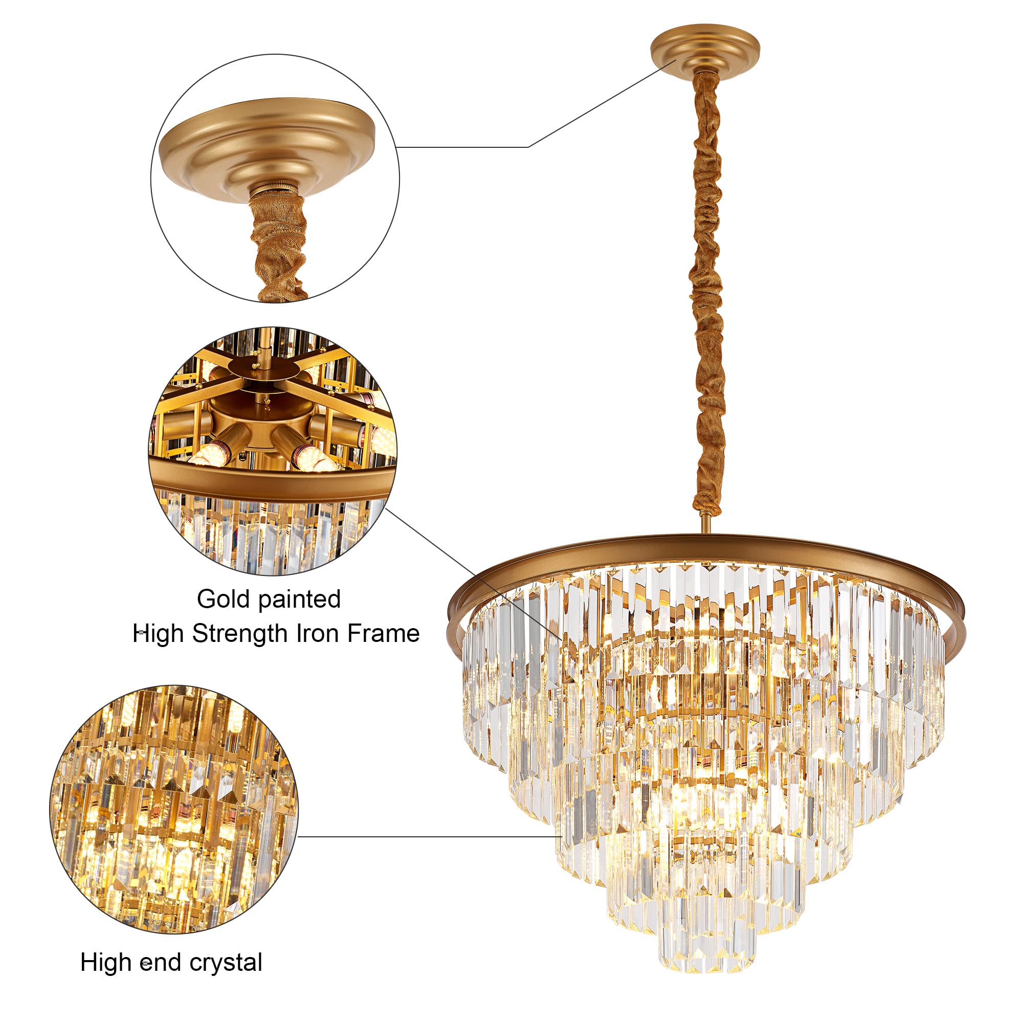 Gold Crystal Pendant Light Mini Modern Luxury Crystal Pendant Light Perfect for Dining Room, Bedroom, Kitchen, Living Room 3-Pack