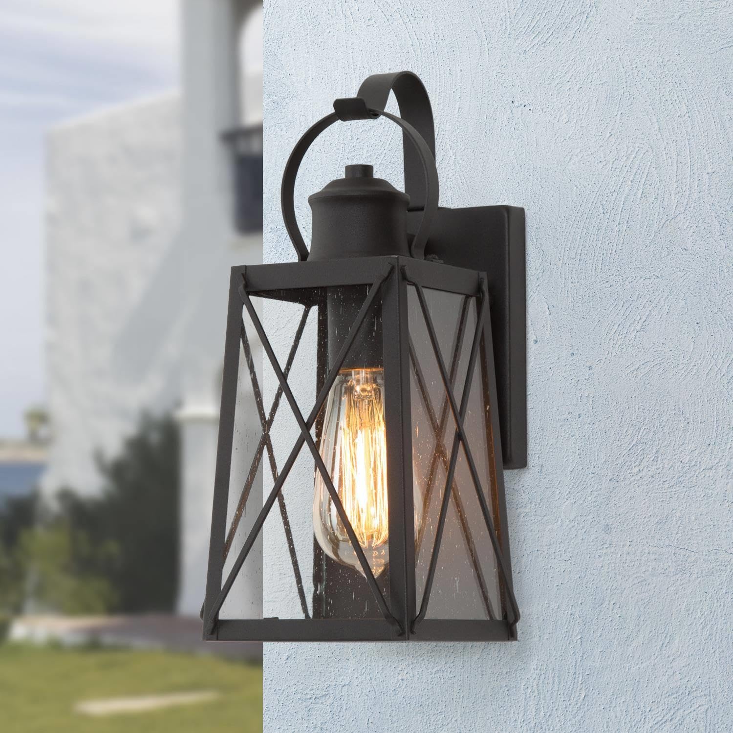 Outdoor Wall Lights, Exterior Wall Sconces Light Fixture with Seeded Glass, Waterproof and Anti-Rust Lanterns for Front Door, Entry, Porch, Patio, and Gazebo