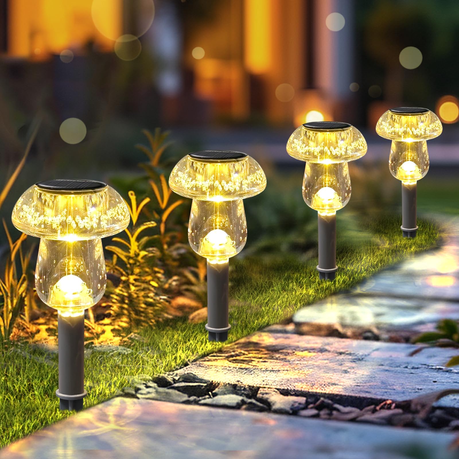 Solar Lights Outdoor, 8 Pack Solar Pathway Lights Outdoor, Solar Powered LED Mushroom Solar Garden Lights, Outdoor Solar Lights for Yard, Landscape, Path, Patio, Outside,Driveway,Backyard (Warm White)