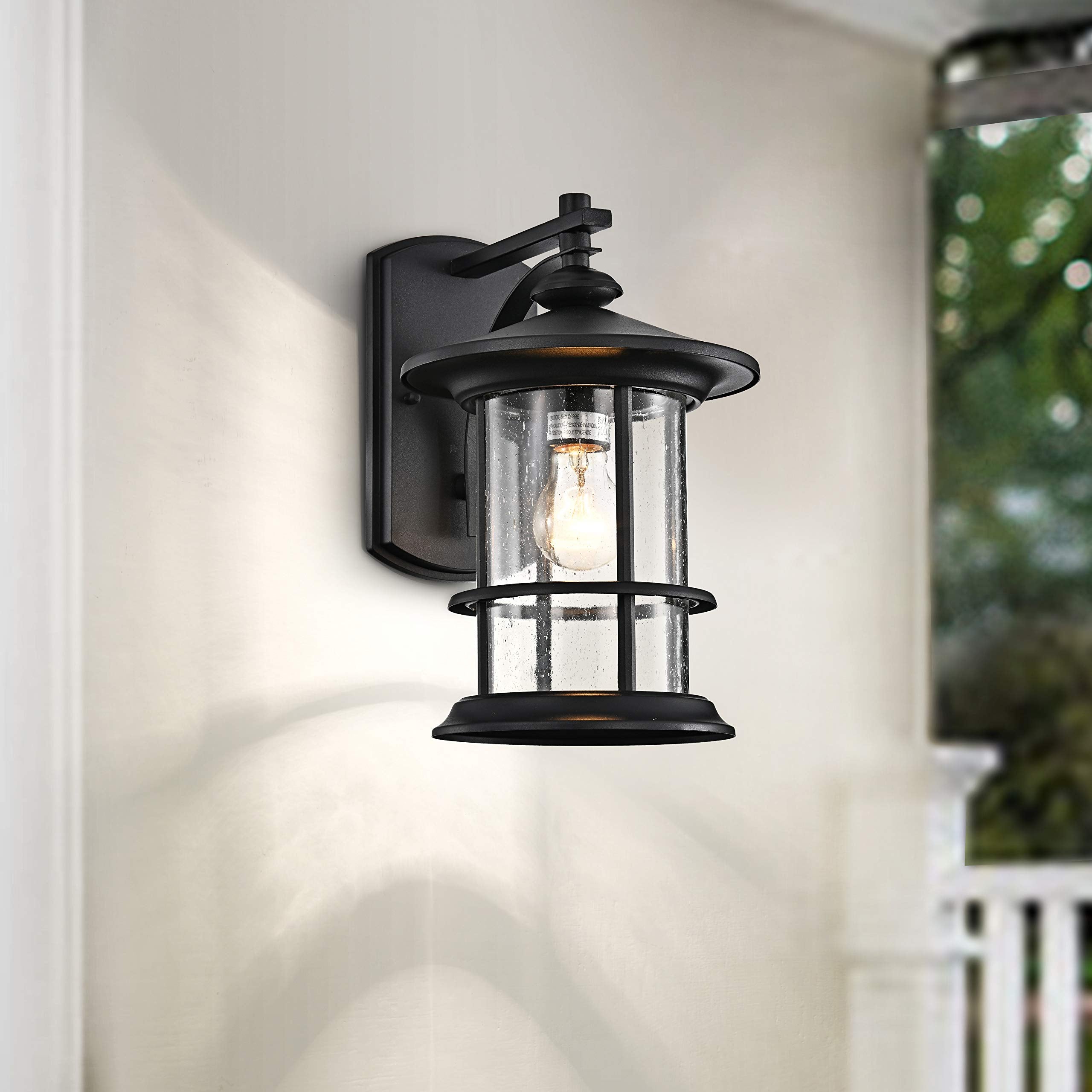 Oil Rubbed Bronze Outdoor Light Sconces Wall Mount, Clear Seedy Glass Large Exterior Porch Wall Lantern, 12.5" Outside Lights for House, Front Porch, Patio, Backyard