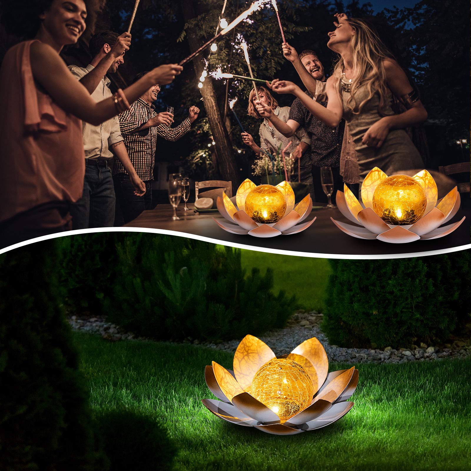 Solar Light Outdoor Waterproof Garden Light Metal Glass Decorative LED Lotus Flower Table Lamp