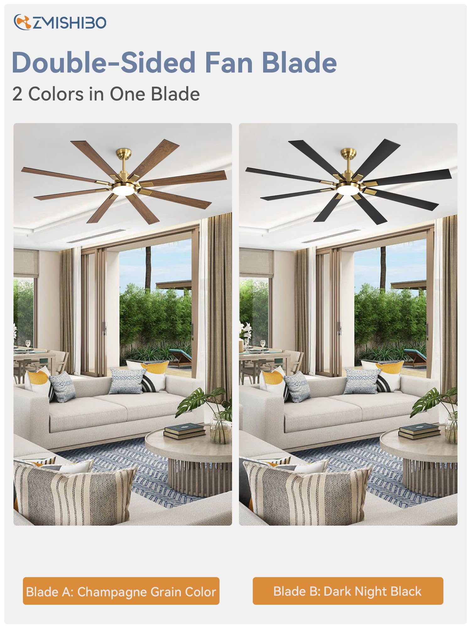 72 inch Oil Rubbed Bronze Ceiling Fans with Lights and Remote, Indoor/Outdoor Farmhouse Ceiling Fan for Living Room Patio, 6 Speed Reversible Quiet DC Motor, 3CCT, Dual Finish Blades