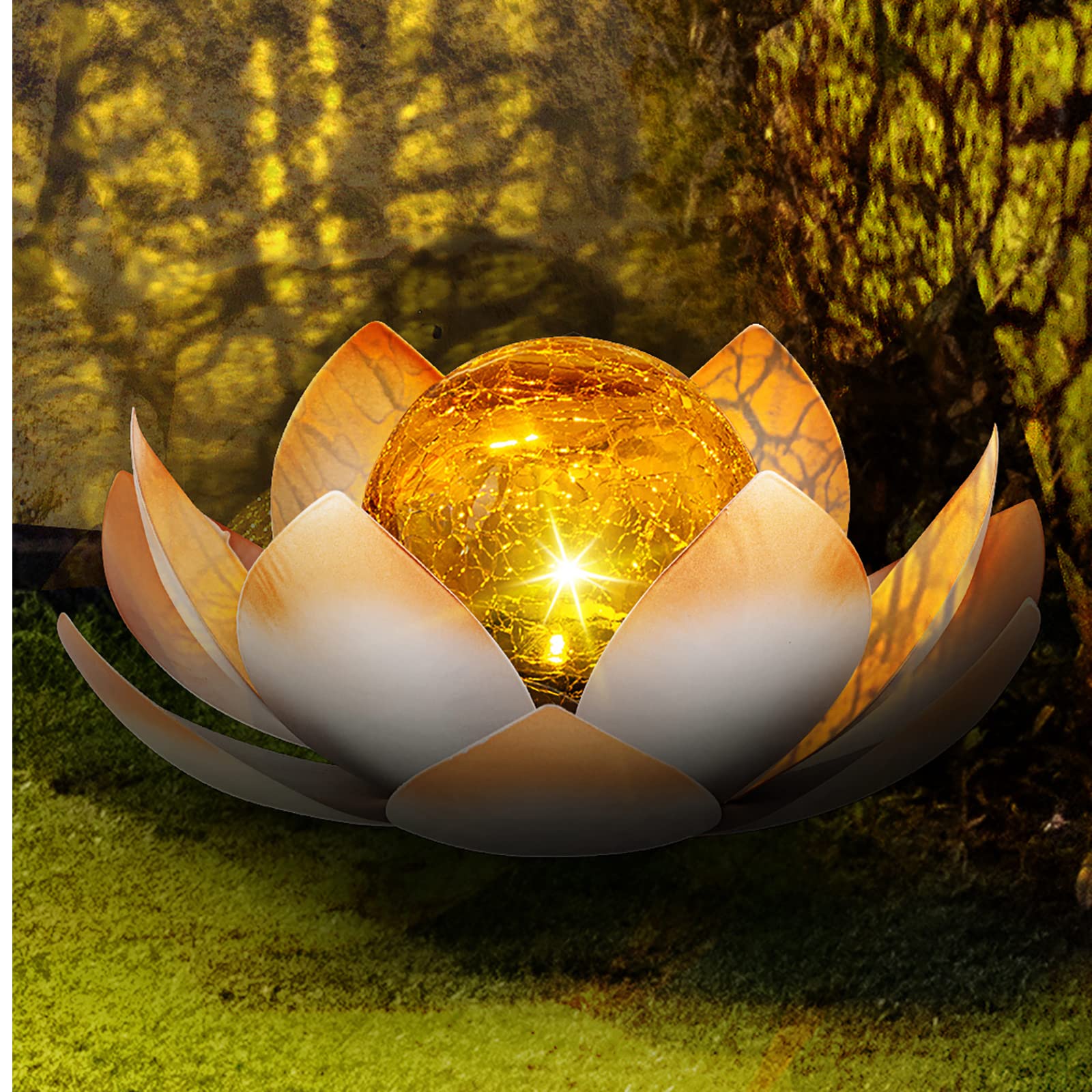 Solar Light Outdoor Waterproof Garden Light Metal Glass Decorative LED Lotus Flower Table Lamp