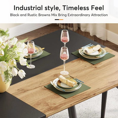 Mesa de comedor industrial Nuit | Mesa de cocina rectangular de madera marrón negra de 70,86" para 6 a 8 personas