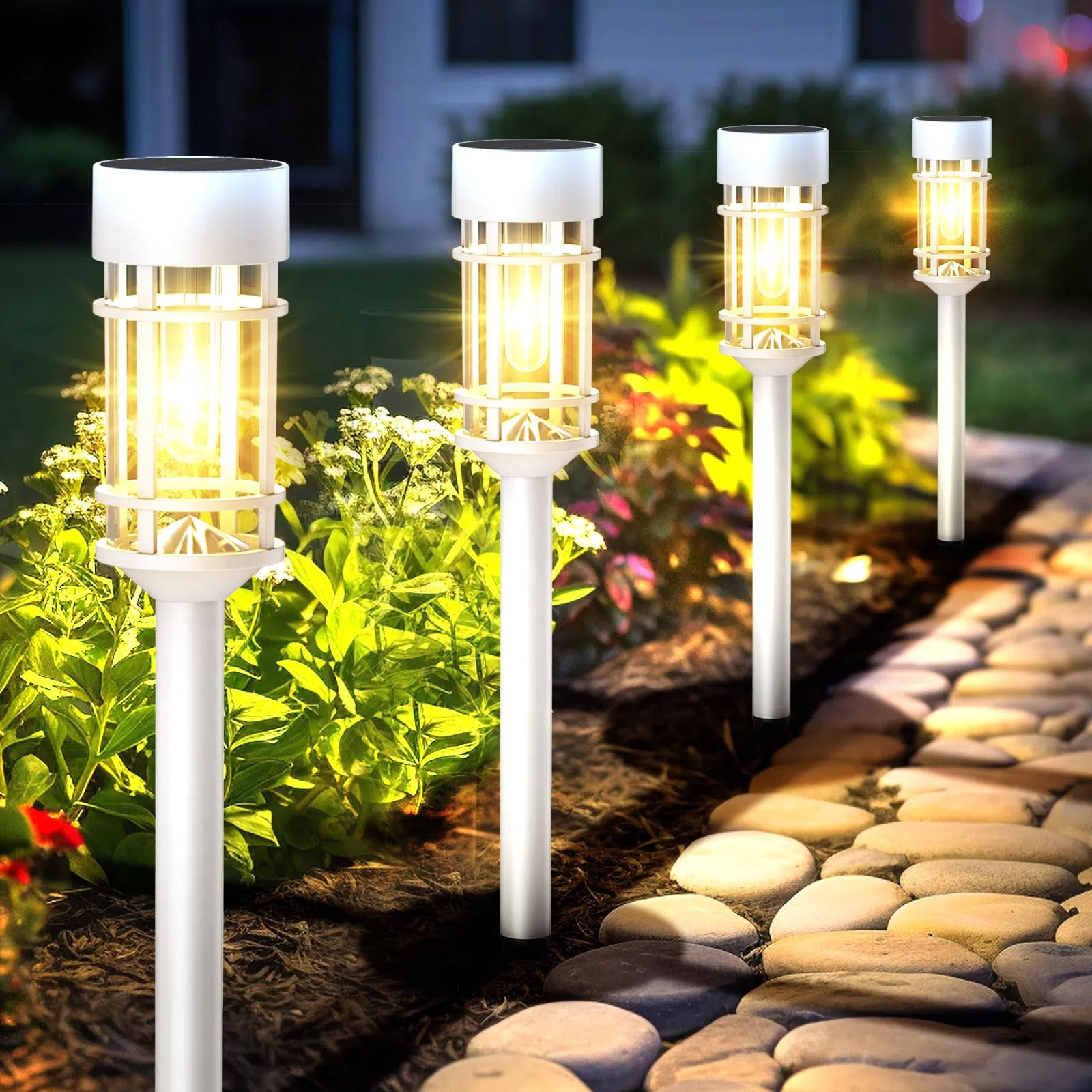 Solar Pathway Lights, 8 Pack LED Solar Lights Outdoor Waterproof, Glass Solar Garden Lights Landscape Lighting for Yard Lawn Walkway Driveway, 3000K