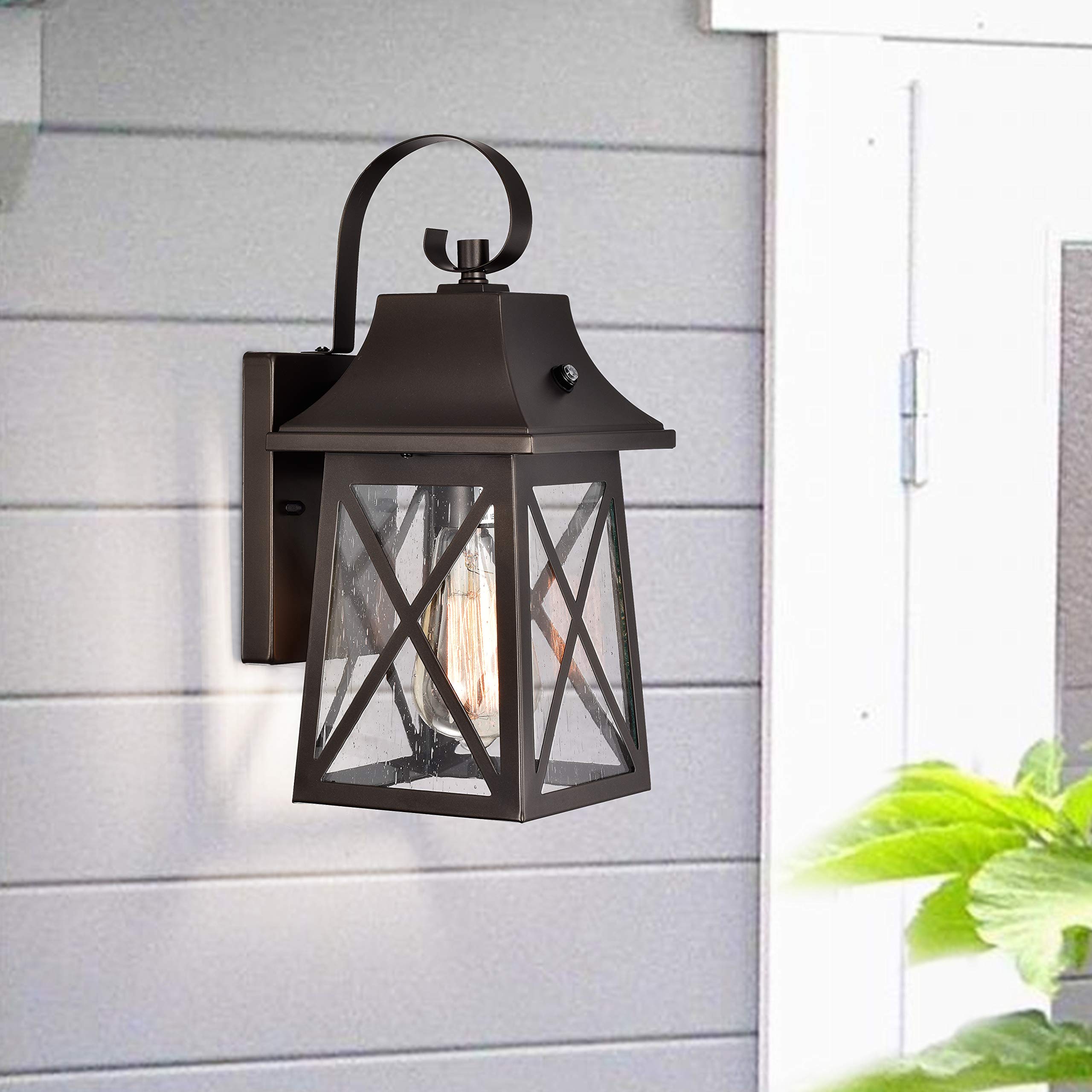 Porch Light Fixture, Oil Rubbed Bronze Outdoor Wall Sconce,13.25" Farmhouse Porch Light with Clear Seedy Glass for Garage, Patio, Porch, Doorway, Entryway.