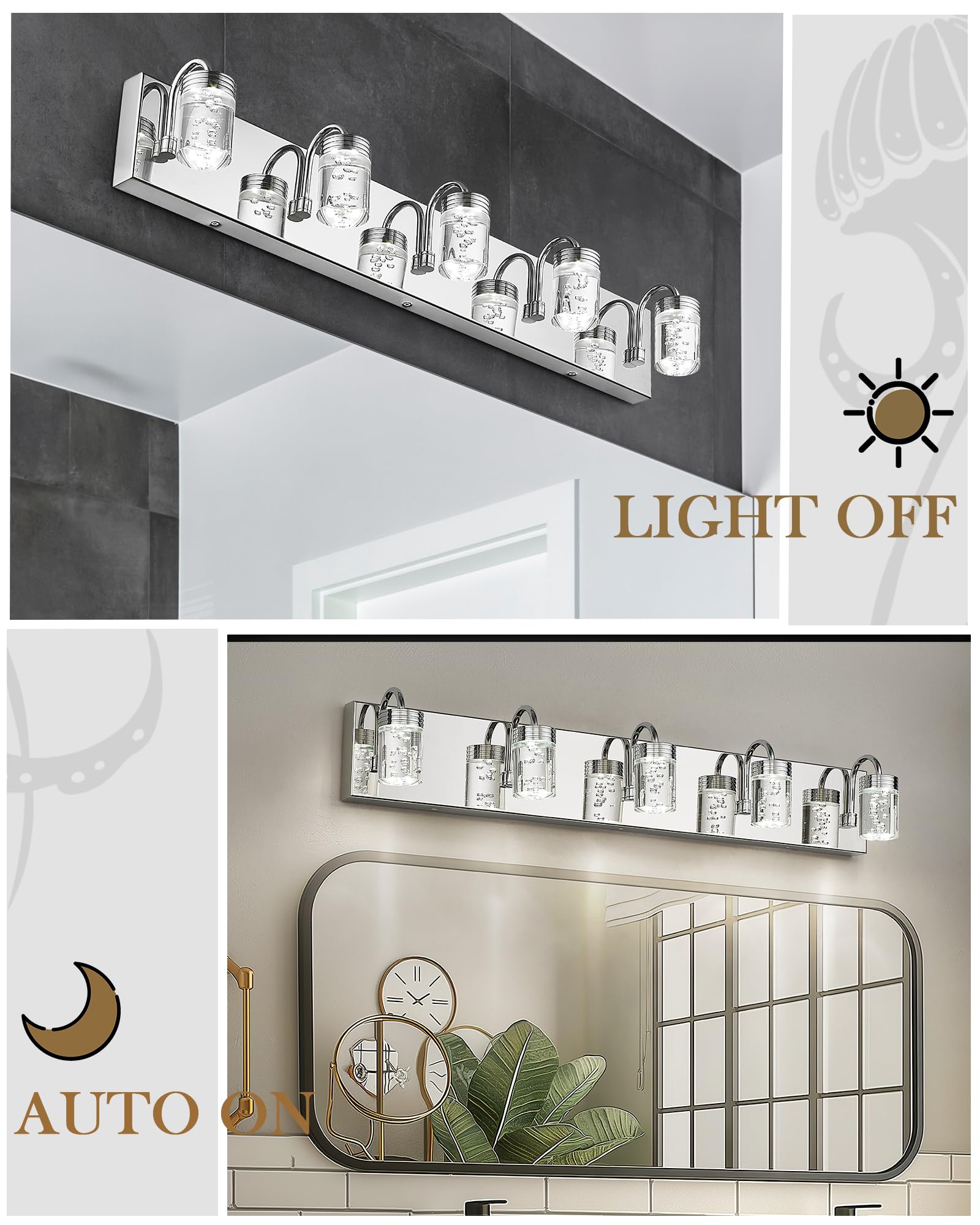 4 Lights Dimmable Crystal LED Vanity Light, Modern Matte Black Bathroom Light Fixtures 16W 3000/4000/5000K, LMS-193