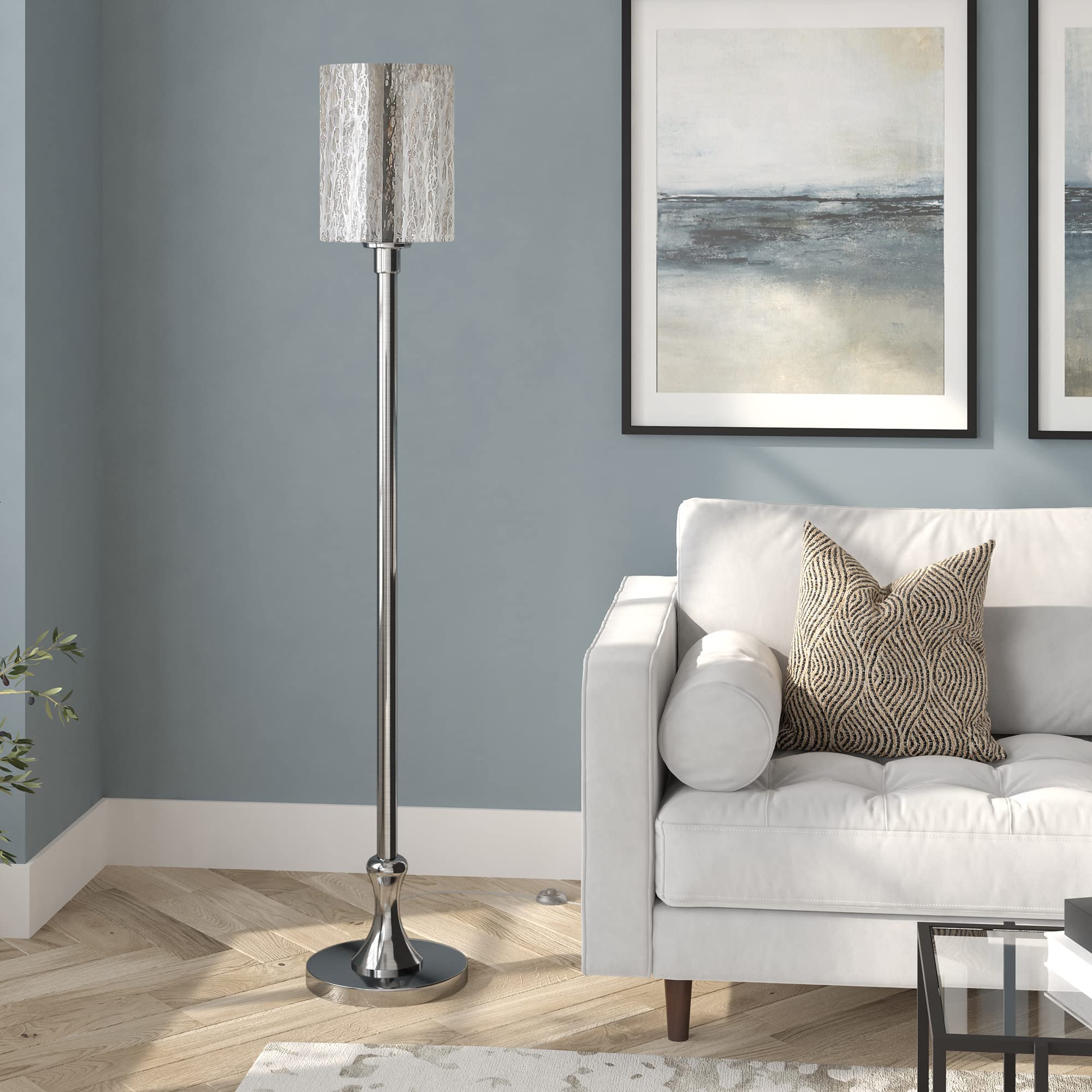 68.75" Tall Floor Lamp with Glass Shade in Blackened Bronze/Mercury Glass