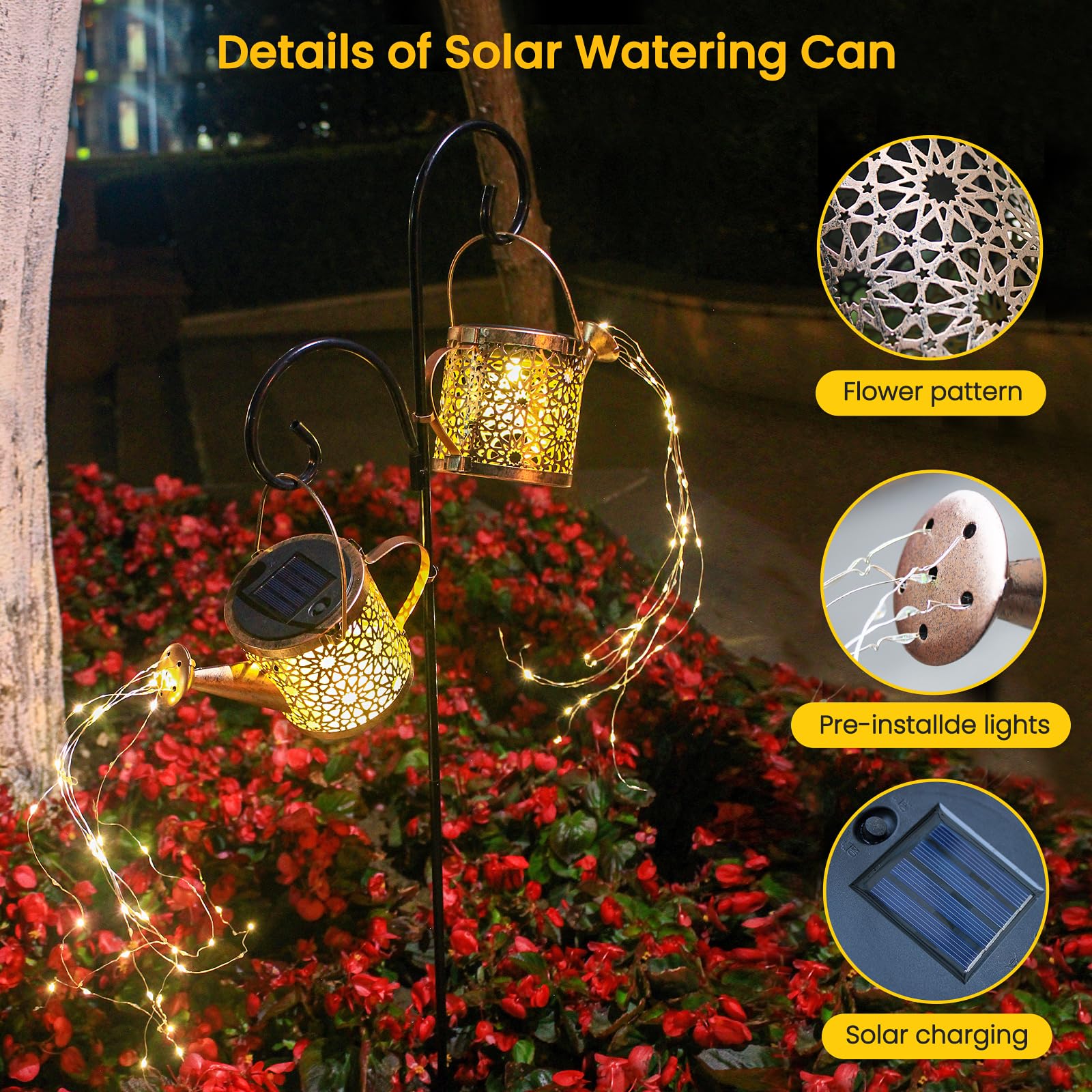 Solar Lights Outdoor Decorative, Metal Solar Watering Can Lights Waterproof, Small Hanging Solar Garden Decor Yard Lights Outside Patio Lawn, Gifts for Mom Grandma Women Birthday(Warm White)