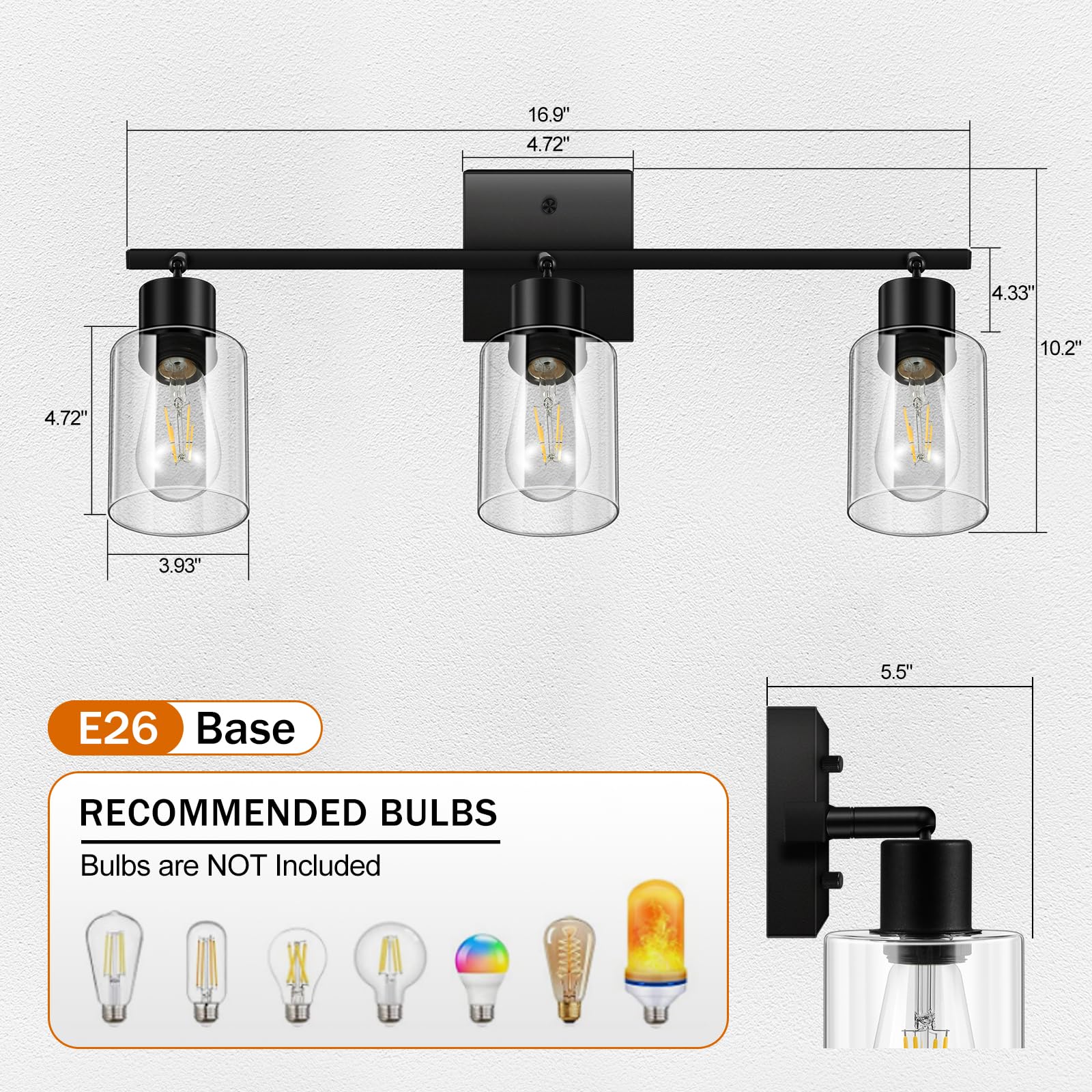 LED 4 Light Track Lighting Kit, 4 Way Ceiling Spot Lighting with Glass Lampshade, Flexibly Rotatable Light Head for Kitchen, Living Room, Bedroom, Bulb Not Included