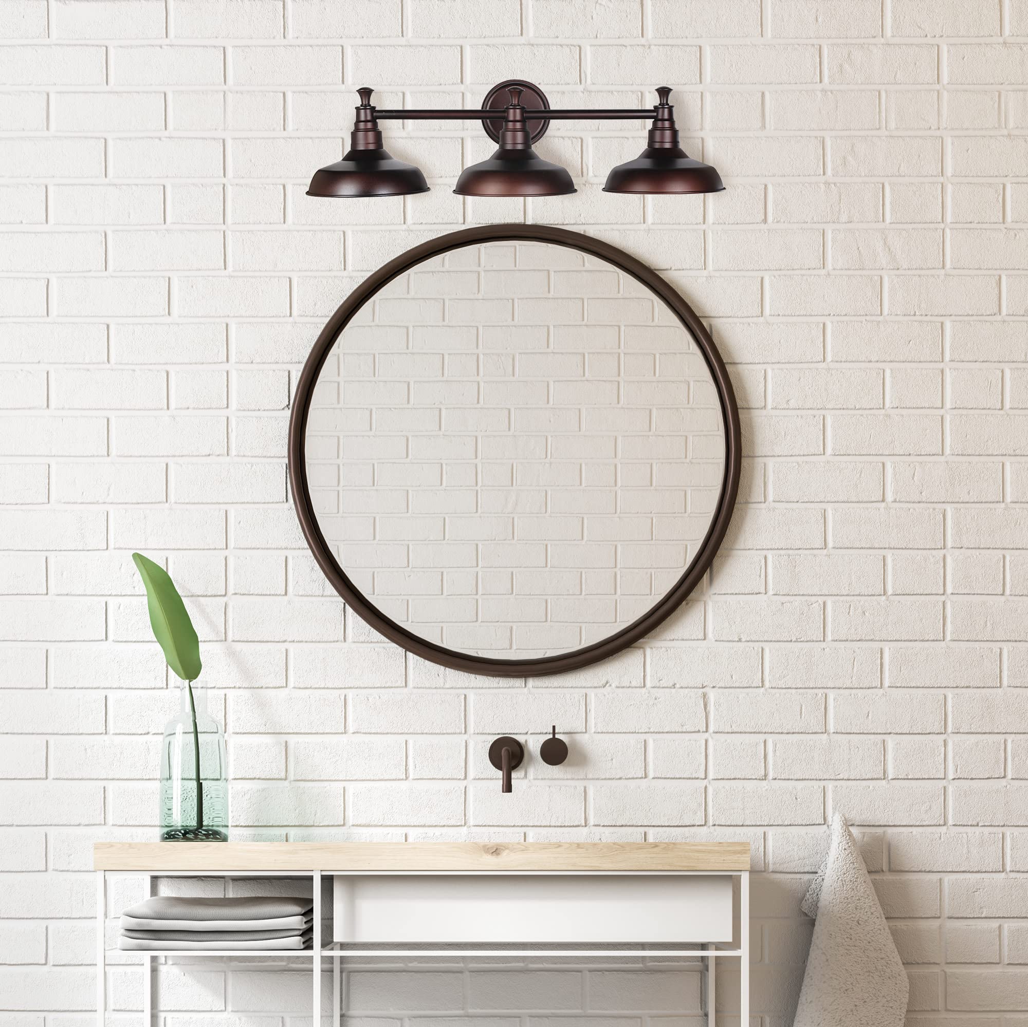 Industrial Farmhouse 3-Light Indoor Bathroom Vanity Light with Metal Shades for Over the Mirror, Galvanized Paint