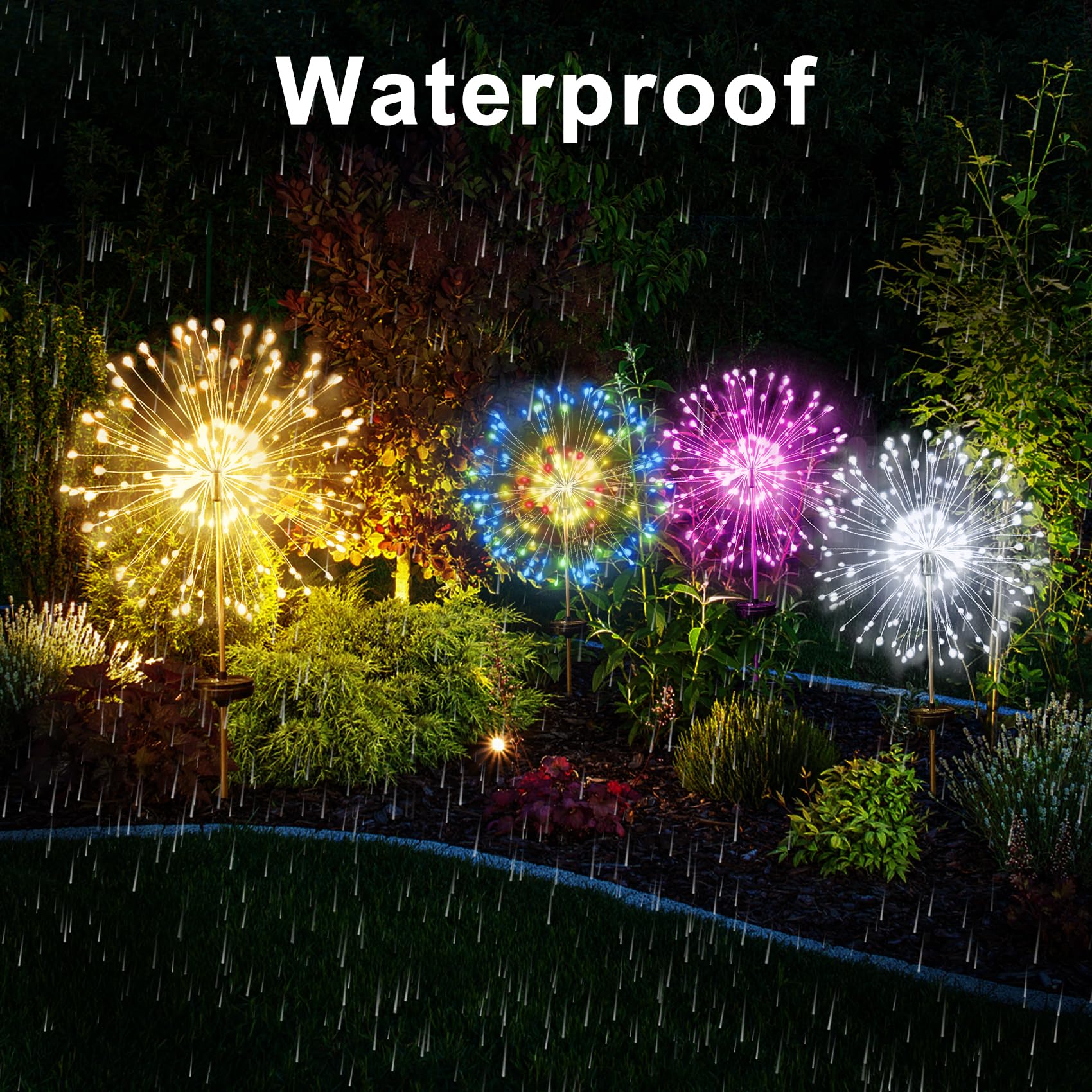 Solar Firework Lights, 2 Pack 120 LEDs 2 Lighting Modes Outdoor Waterproof for Garden Patio Walkway Pathway Party Wedding Christmas Decorative - Cool White