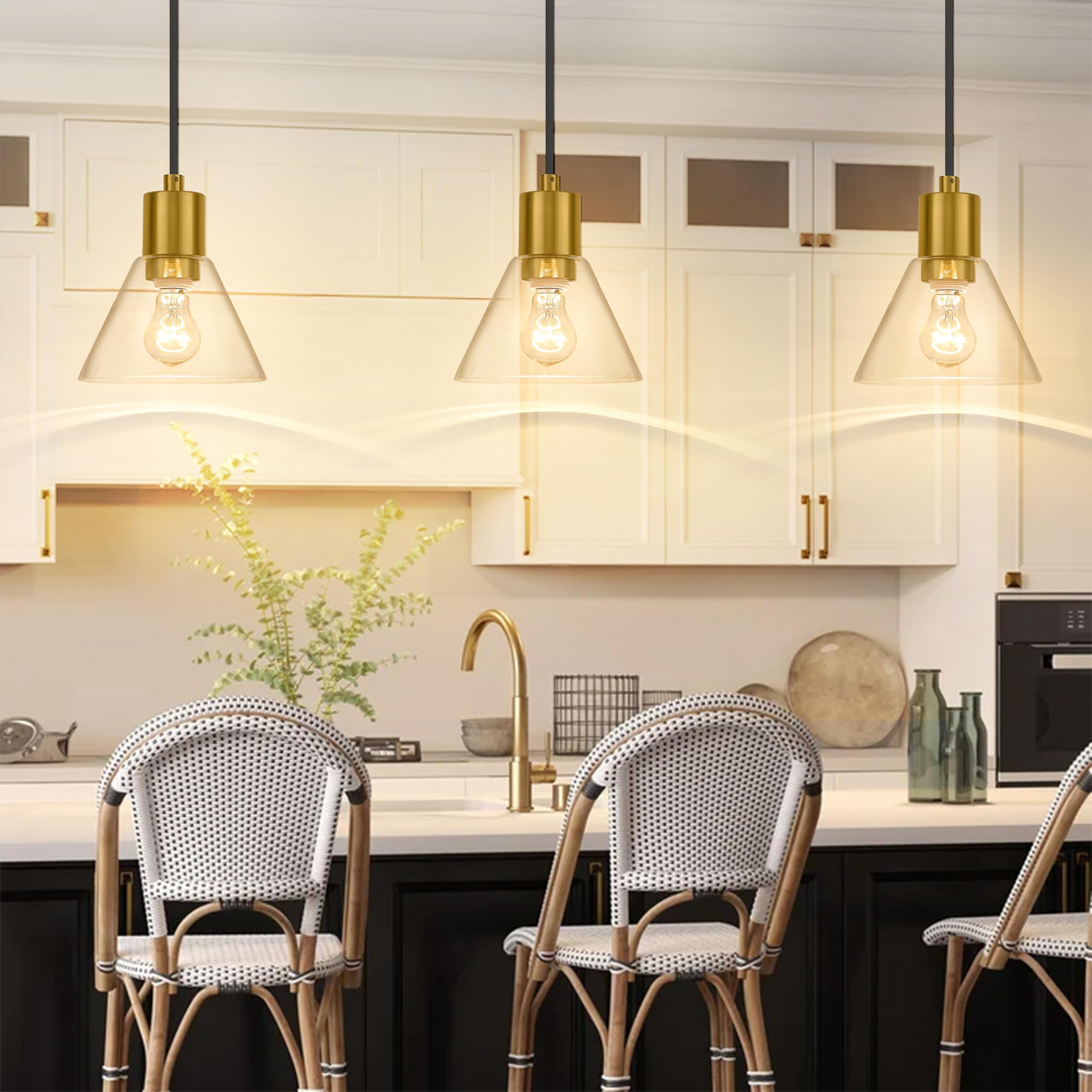 1-Light Gold Glass Pendant Light, Modern Kitchen Pendant Hanging Light with Clear Glass Shade in Gold Finish, LMS-103