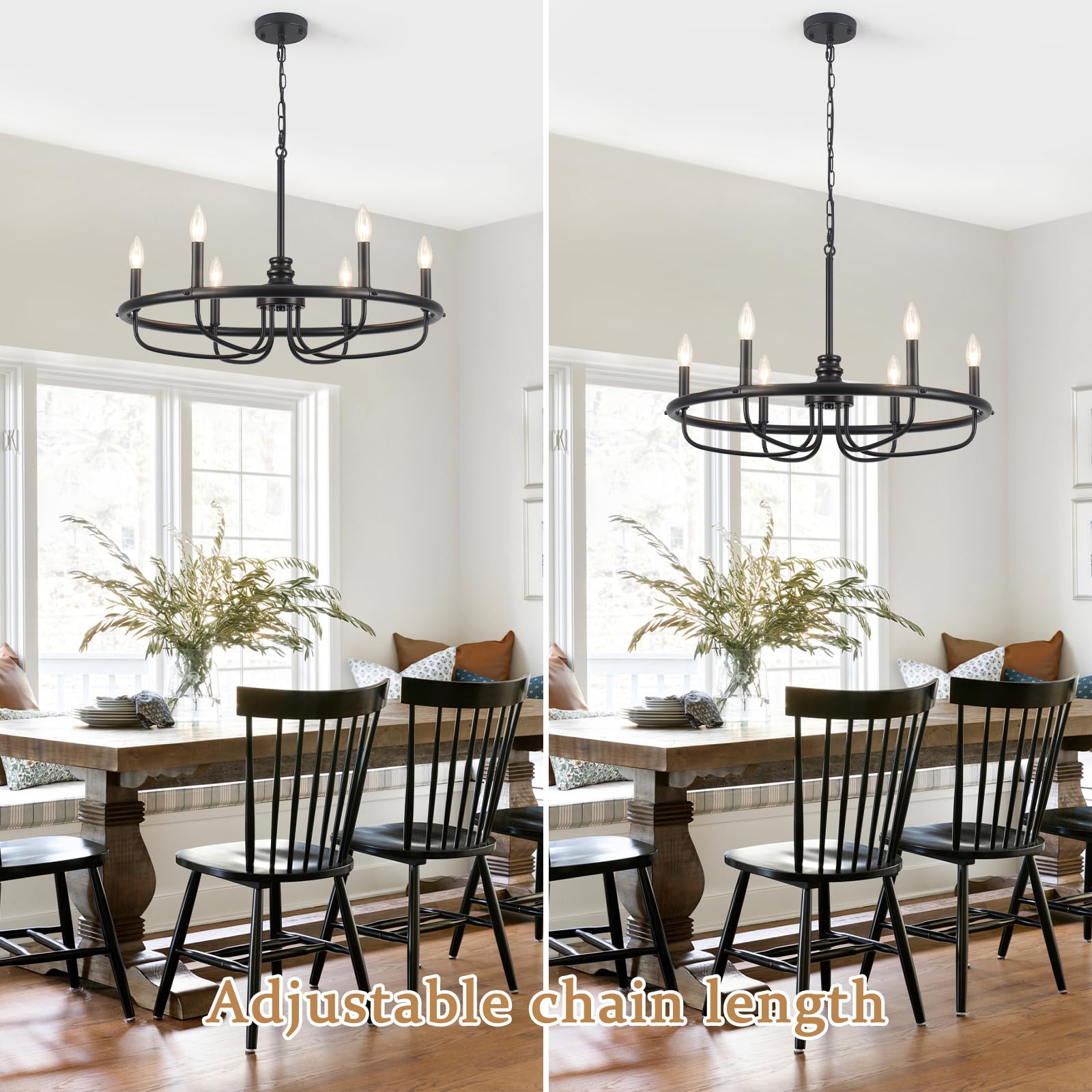 Farmhouse Chandelier for Dining Room 4 Light French County Chandelier White Wooden Rustic Pendant Light Fixtures for Hallway Foyer Living Room Entryway Kitchen Island Bedroom