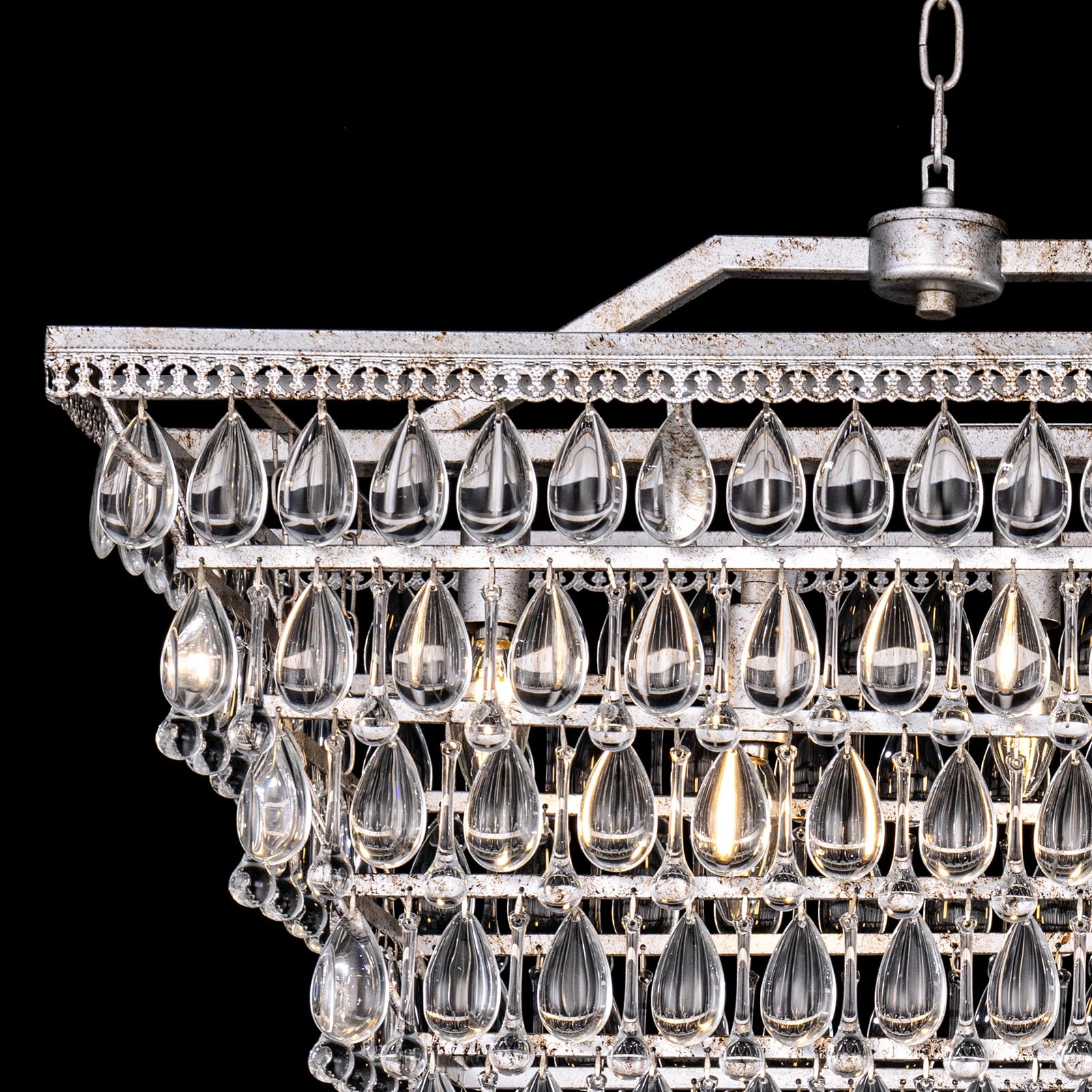 Dining Room Crystal Chandelier,30 inch Antique Bronze Rectangle Crystal Ceiling Light,4 Lights Farmhouse Kitchen Island Lighting,Adjustable Hanging Light Fixtures