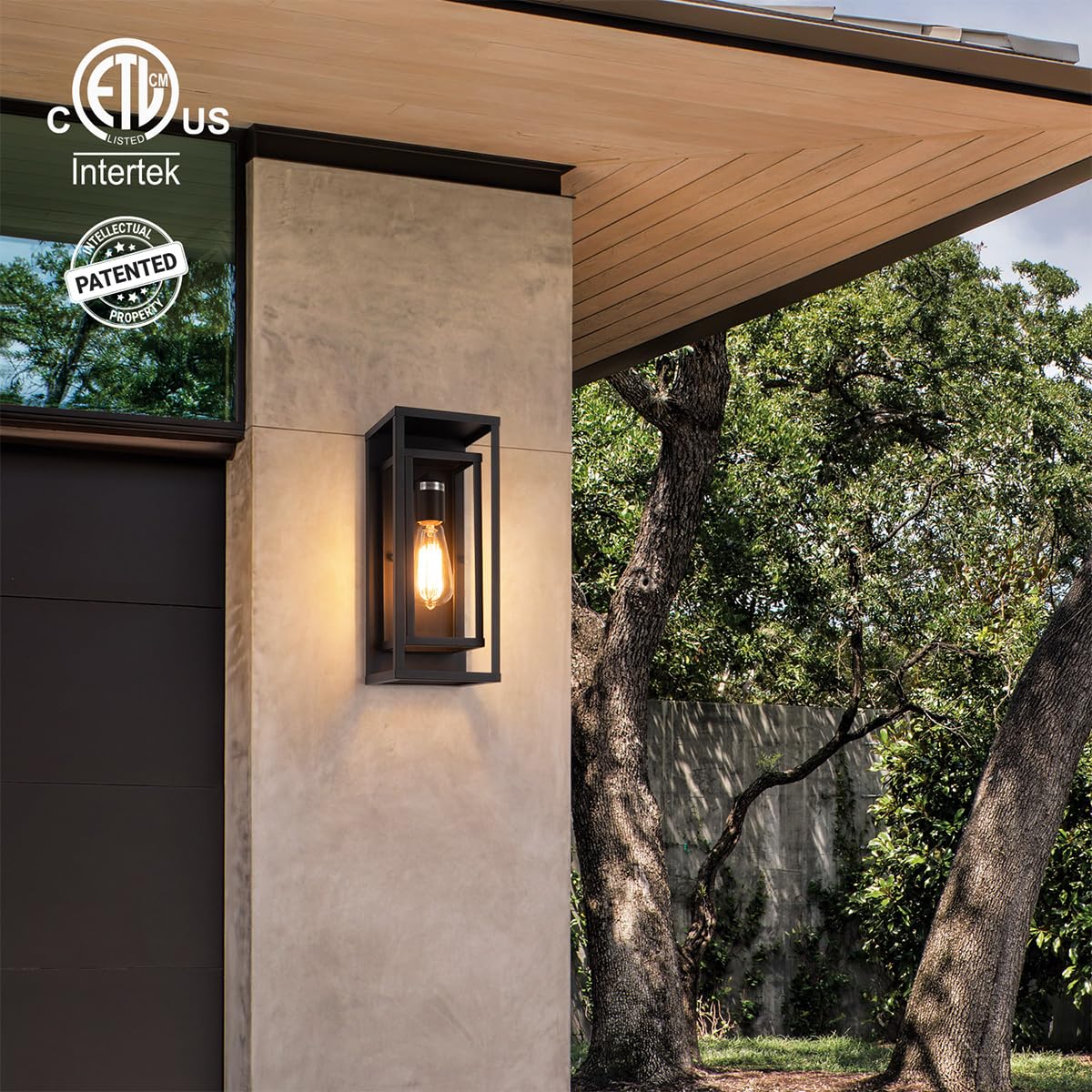 14" Classic Outdoor Wall Sconce 1 Light in Matte Black Rectangular Metal Frame and Clear Glass Shade Waterproof Porch Light Patio Light Pack of 2