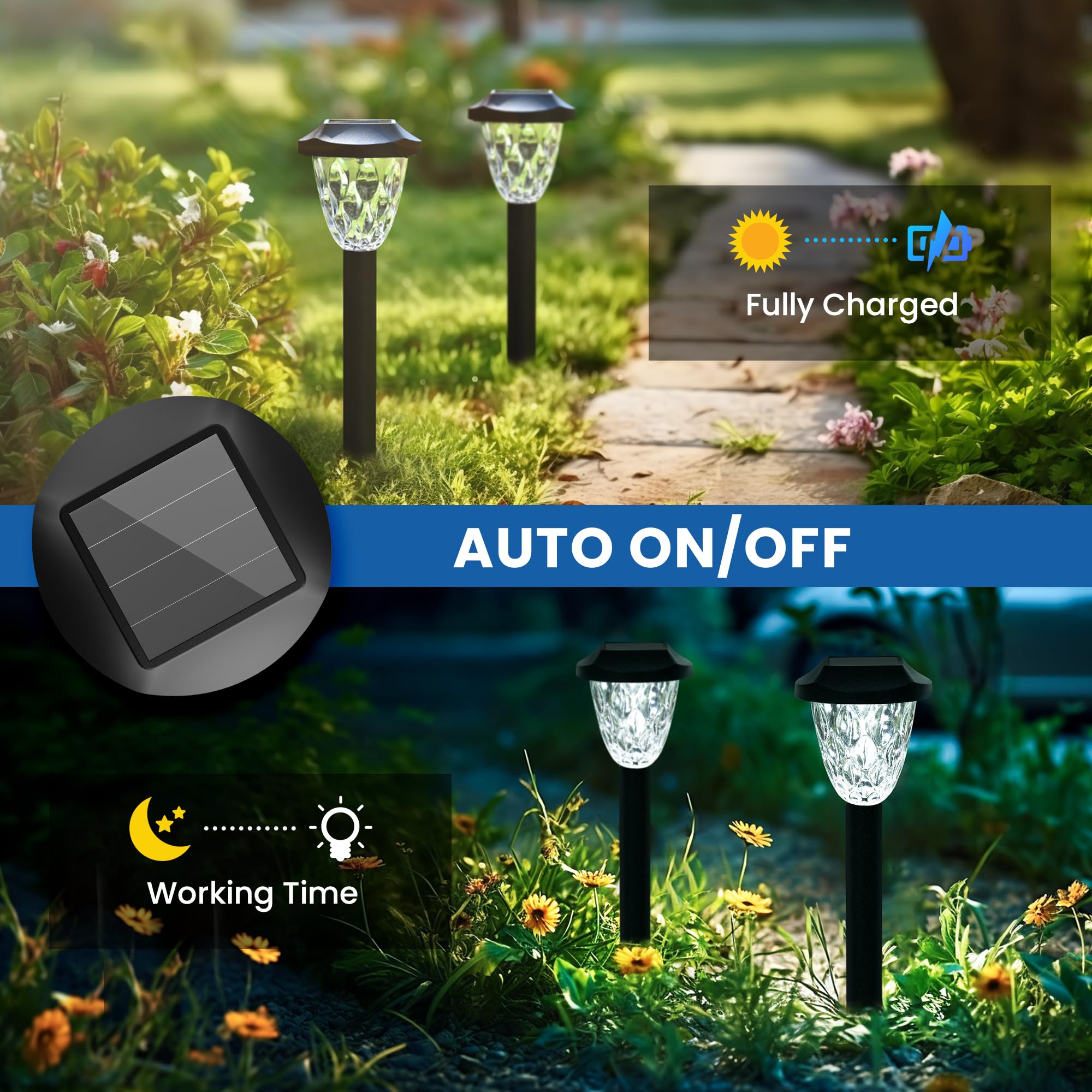 16 Pack Solar Outdoor Lights, Bright Solar Pathway Lights with Great Pattern, Waterproof Auto On/Off Solar Lights for Outside Garden Walkway Driveway Lawn Pathway