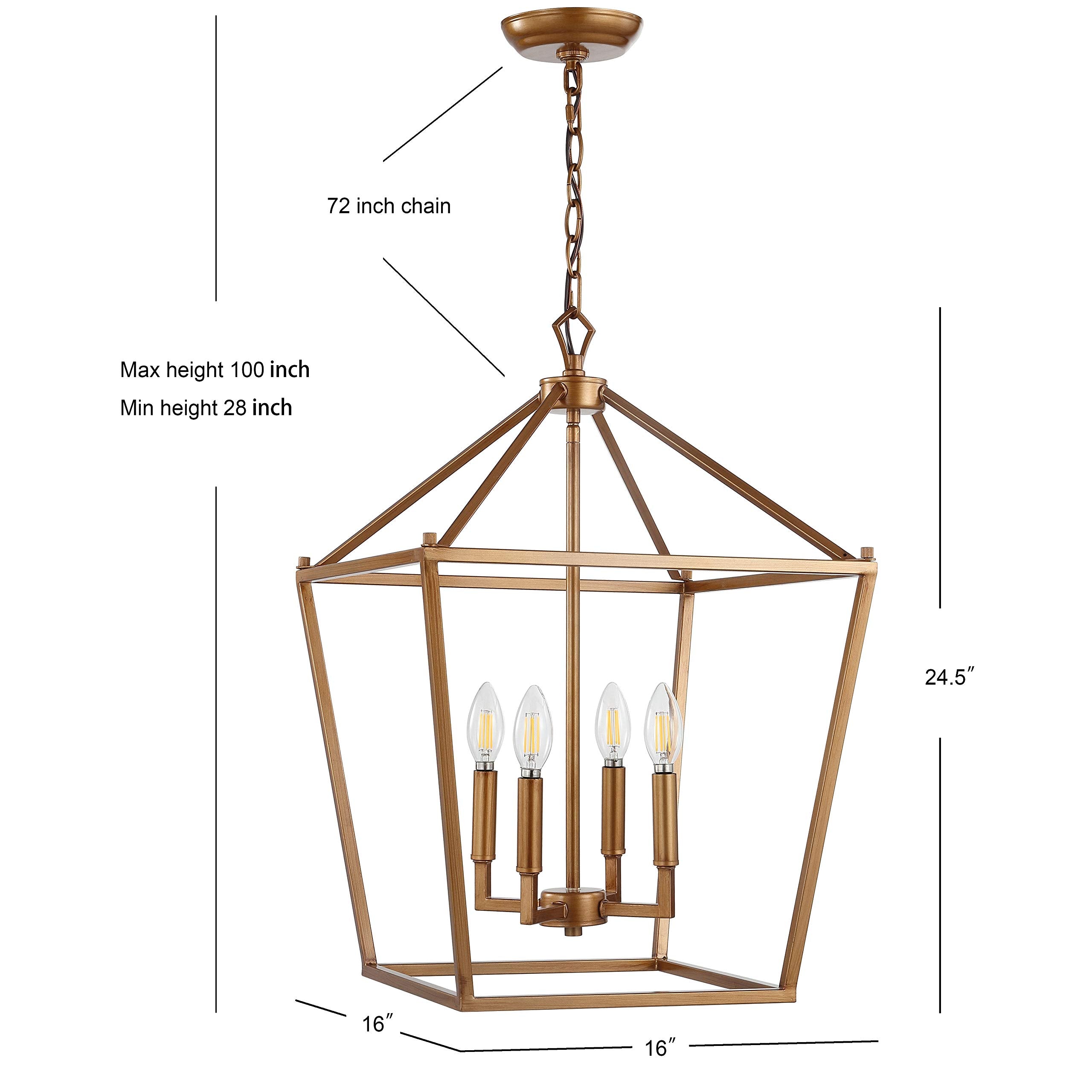 Lantern Dimmable Adjustable Metal LED Pendant Classic Traditional Farmhouse Dining Room Living Room Kitchen Foyer Bedroom Hallway, 10 in, Antique Gold