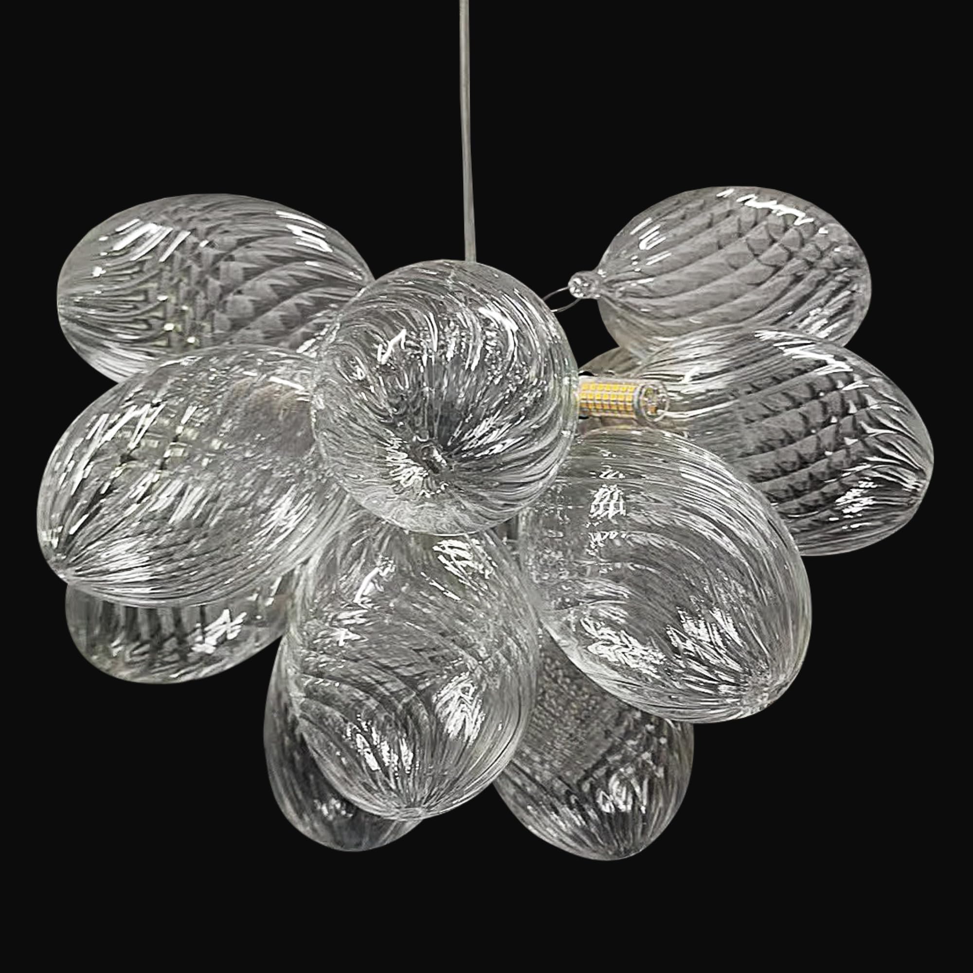 Semi Flush Mount Ceiling Bubble Ball Chandelier Lighting Dia 20 Inch Gold Clear Ribbed Blown Glass Chandeliers Ceiling Medallions Light Fixtures for Bedroom, Living Room, Entry, Bathroom