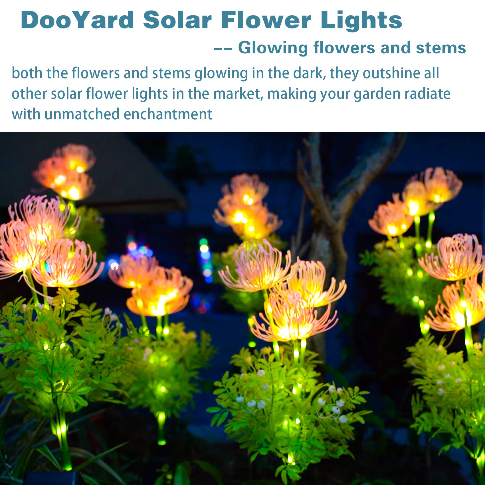 Solar Garden Lights, Solar Flowers Lights with Glowing Flowers & Stems, Upgraded Solar Panel, Solar Lights Outdoor for Garden Decoration,Yard Decor and Gift for Mother (2 Pack)