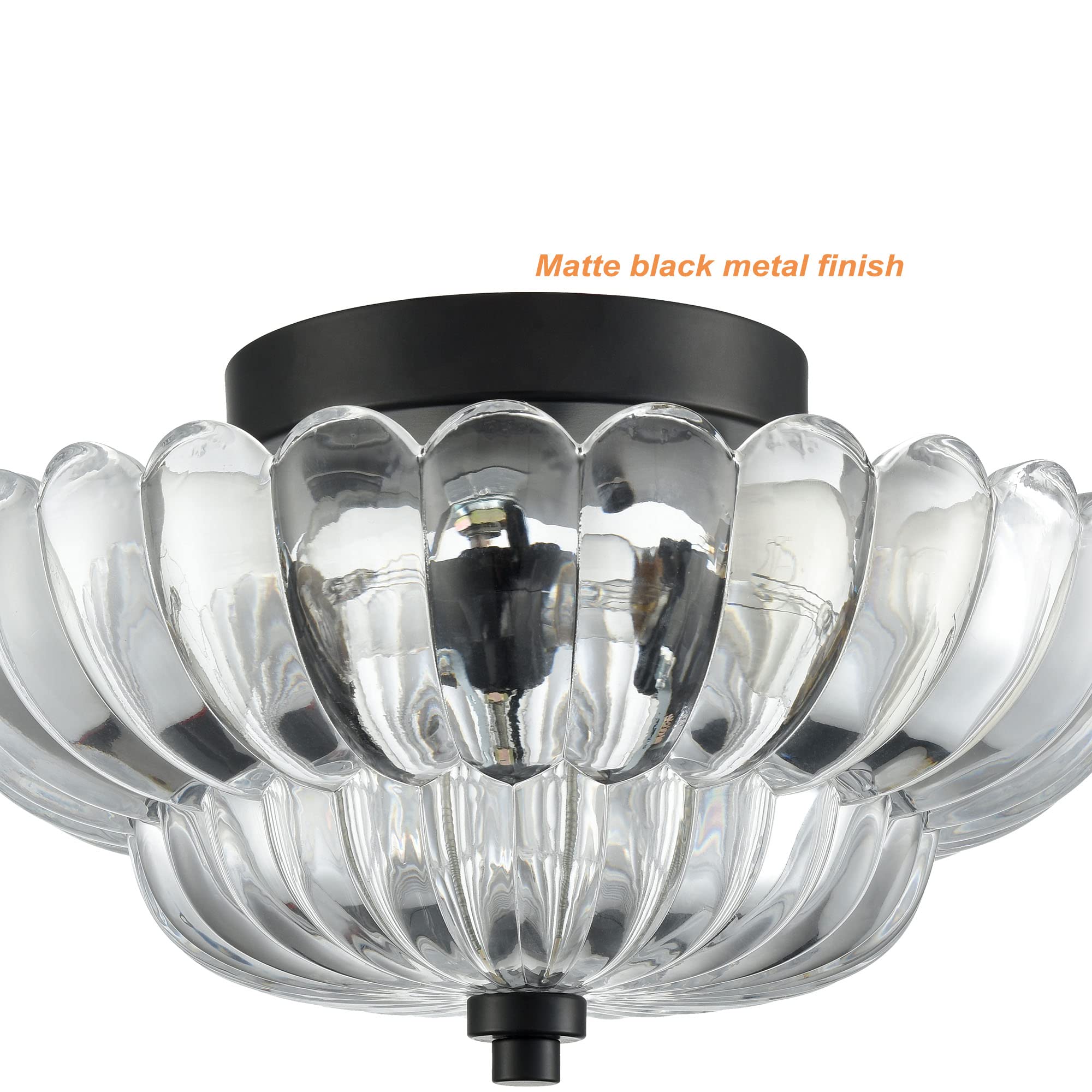 Modern Black Ceiling Light Traditional Semi Flush Mount Ceiling Light with Scalloped Clear Glass for Living Room Hallway Close to Ceiling Light Fixture