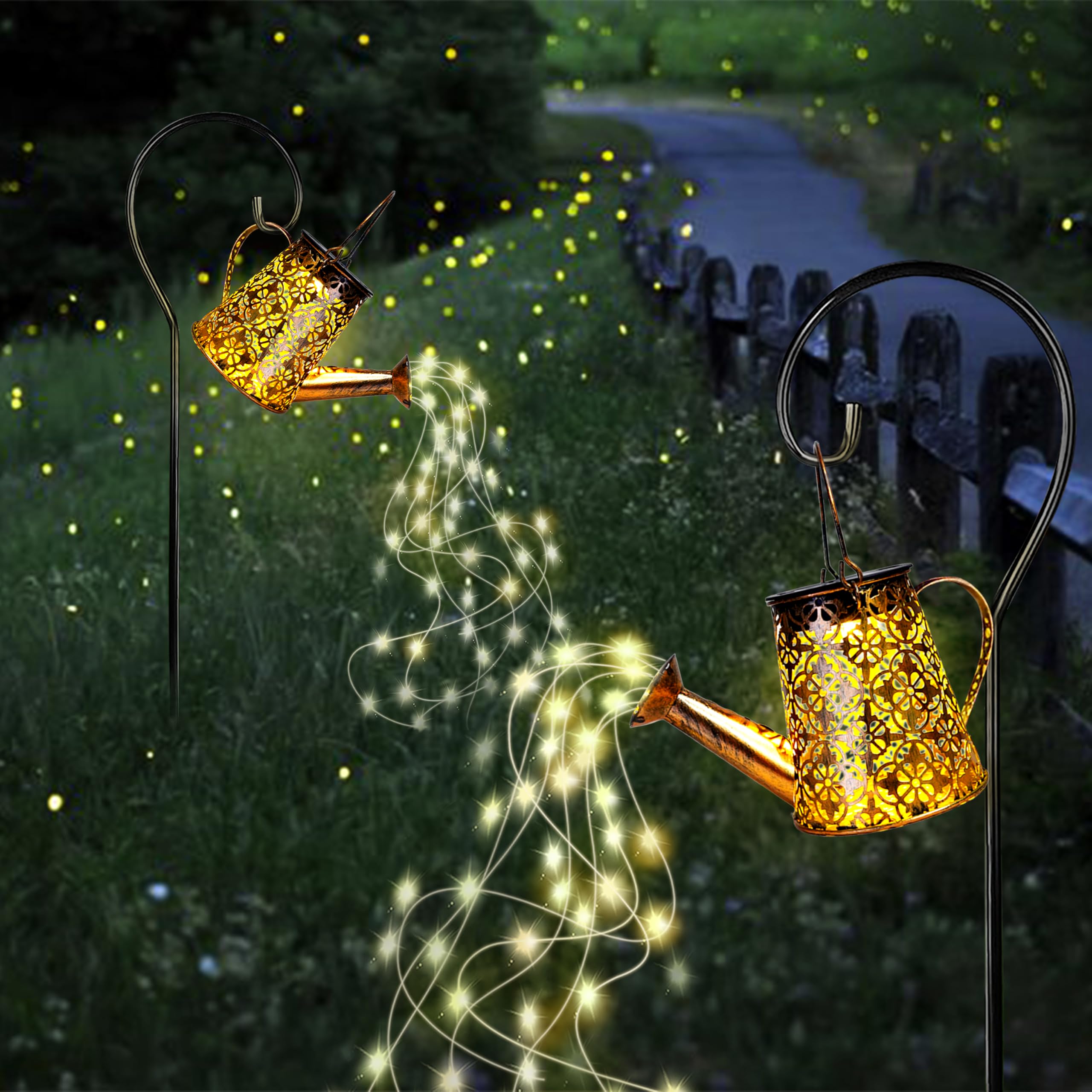 Solar Garden Watering Can Lights,Solar Waterfall Lights with Cascading Lights Waterproof Charging Board,Garden Decor for Outside,Outdoor Solar Light String Fairy LED Hanging Lantern for Yard Decor SY