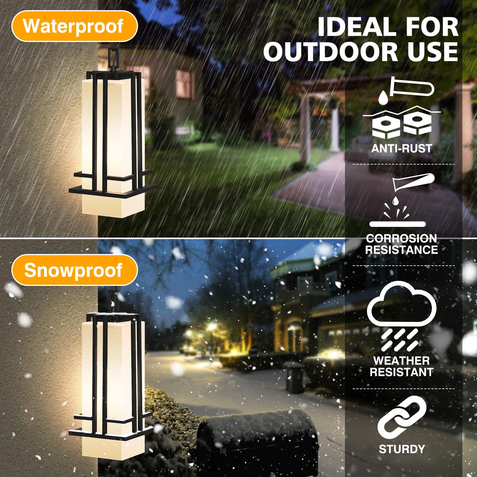 Outdoor Pendant Light Fixture - Aluminum Exterior Hanging Lantern, Outdoor Hanging Light with Black Adjustable Chain Outdoor Pendant Lights for Porch Patio (Max 44.09''H, 1 pc)