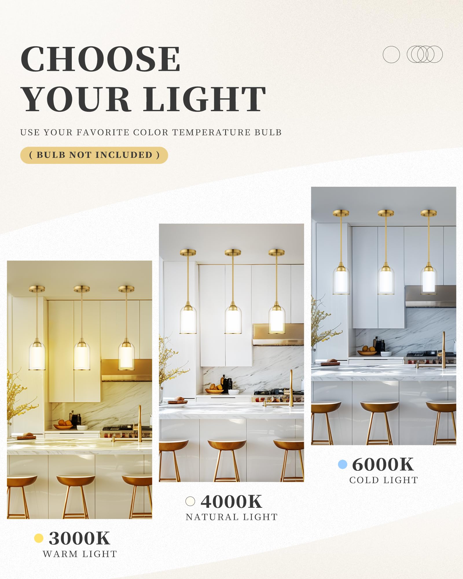 2 Pack Pendant Lights, Vintage Dual Glass Hanging Lamp, Brushed Gold Pendant Lights Kitchen Island with Clear and Milk Glass, Pendant Lighting for Dining Room PL02BR-2PK