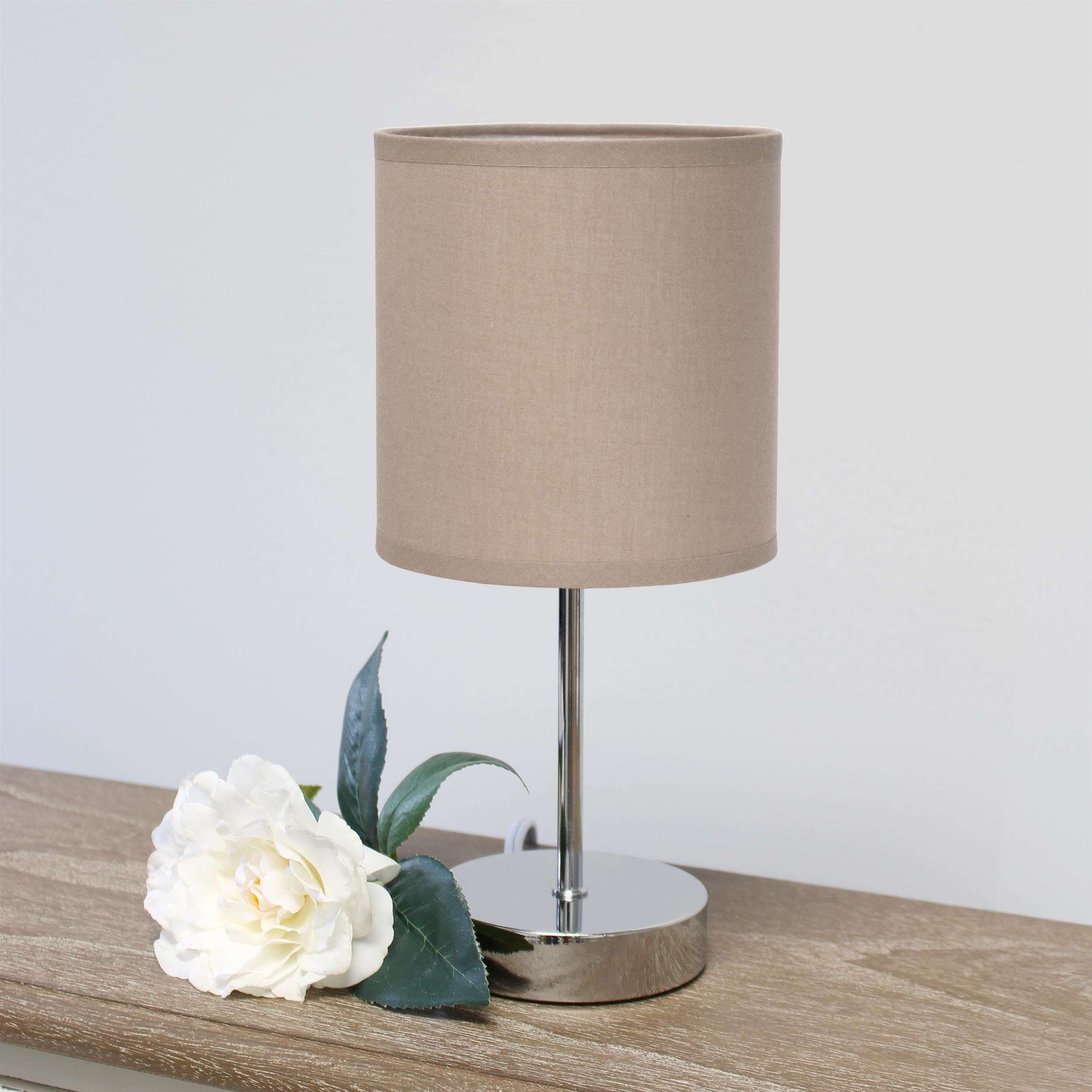 Chrome Mini Basic Table Lamp with Fabric Shade, White