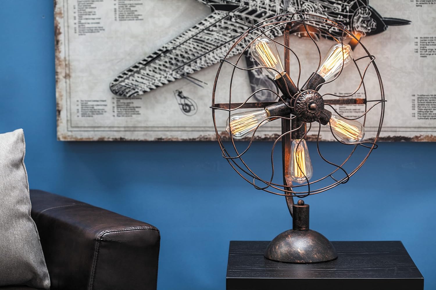 Metal Room Accent Lamp Vintage Fan Shape 5 Light Table Lamp, Lamp 19" x 8" x 24", Bronze