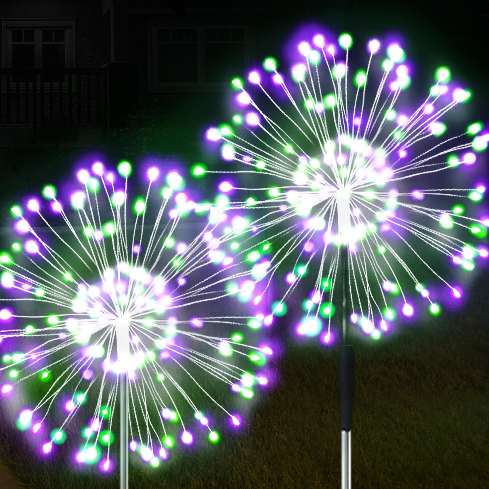 Solar Firework Lights, 2 Pack 120 LEDs 2 Lighting Modes Outdoor Waterproof for Garden Patio Walkway Pathway Party Wedding Christmas Decorative - Cool White