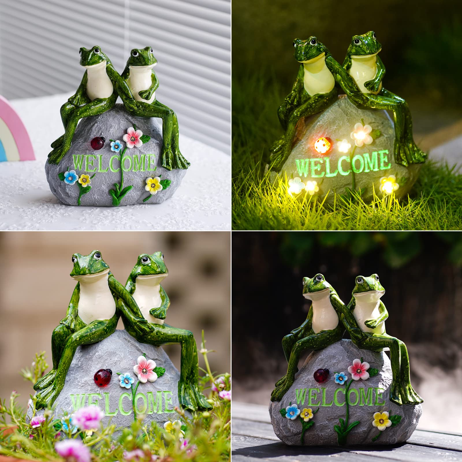 Solar Garden Outdoor Statues Turtle with Succulent and 7 LED Lights - Lawn Decor Tortoise Statue for Patio, Balcony, Yard Ornament - Unique Housewarming Gifts