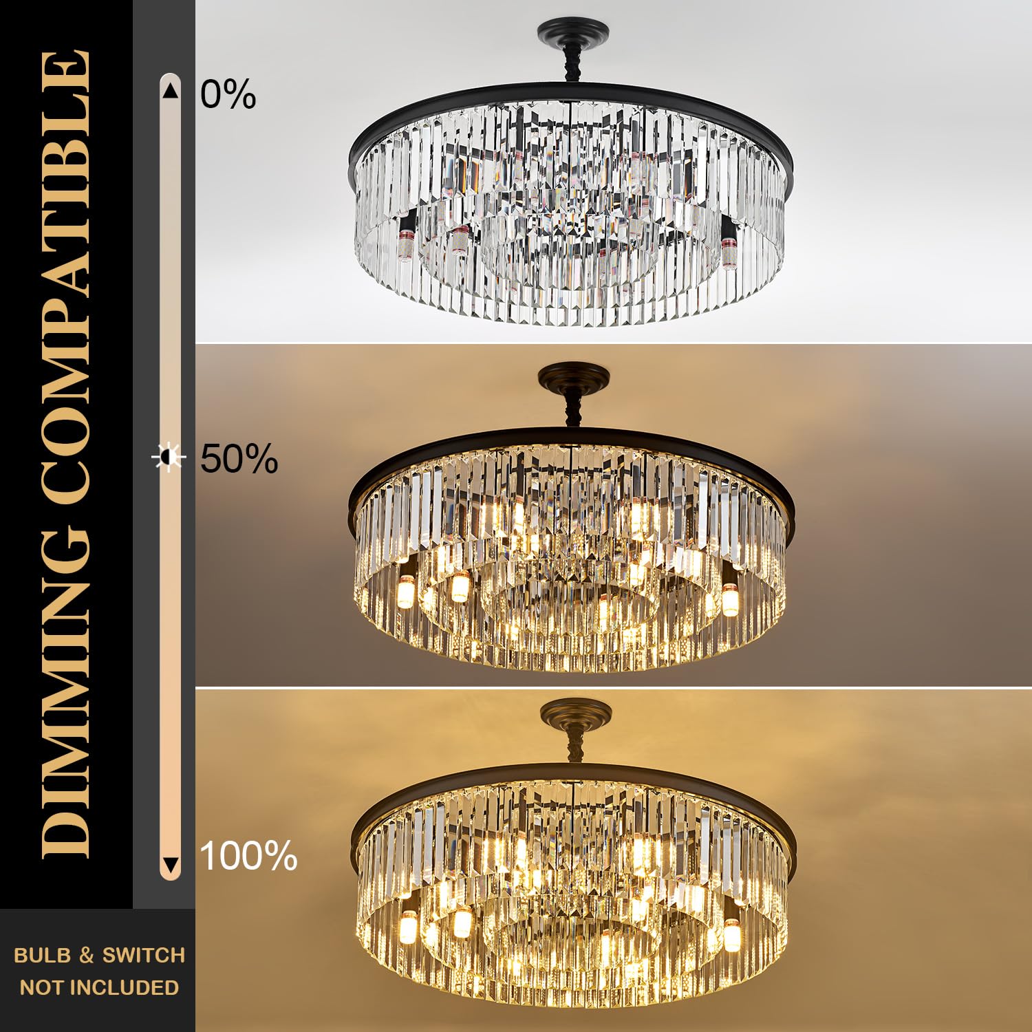 23" 8-Light Modern Crystal Chandelier Light Fixtures 2 Rings Gold Luxury Chandeliers for Dining Room Round Hanging Pendant Lighting for Living Room Kitchen Entryway Bedroom