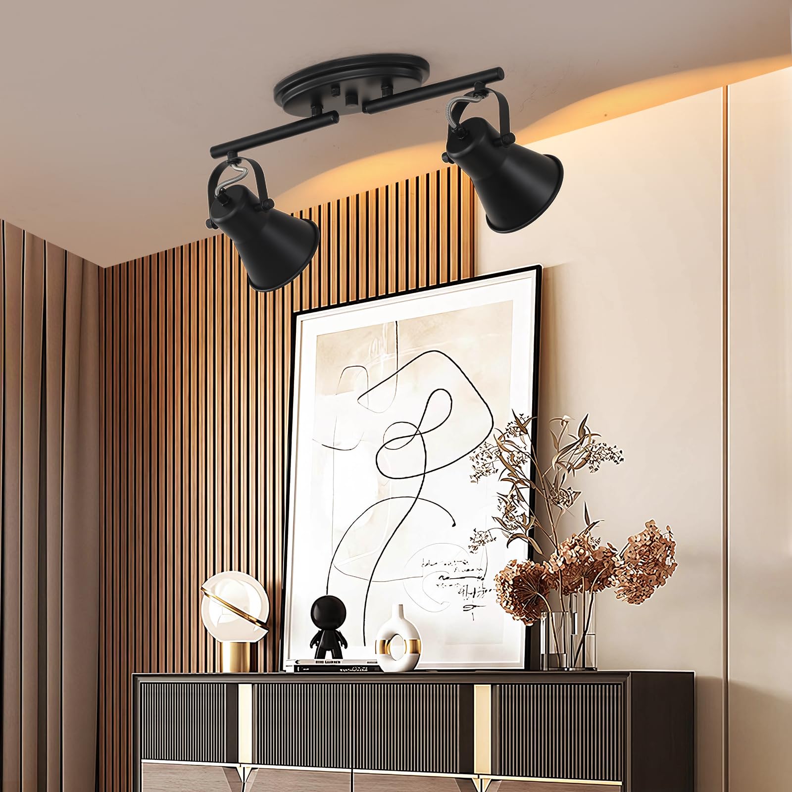 4-Light Track Lighting Kit, Directional Ceiling Light, Industrial Black Kitchen Track Lighting Fixtures Ceiling for Kitchen, Living Room, Dining Room, Hallway.