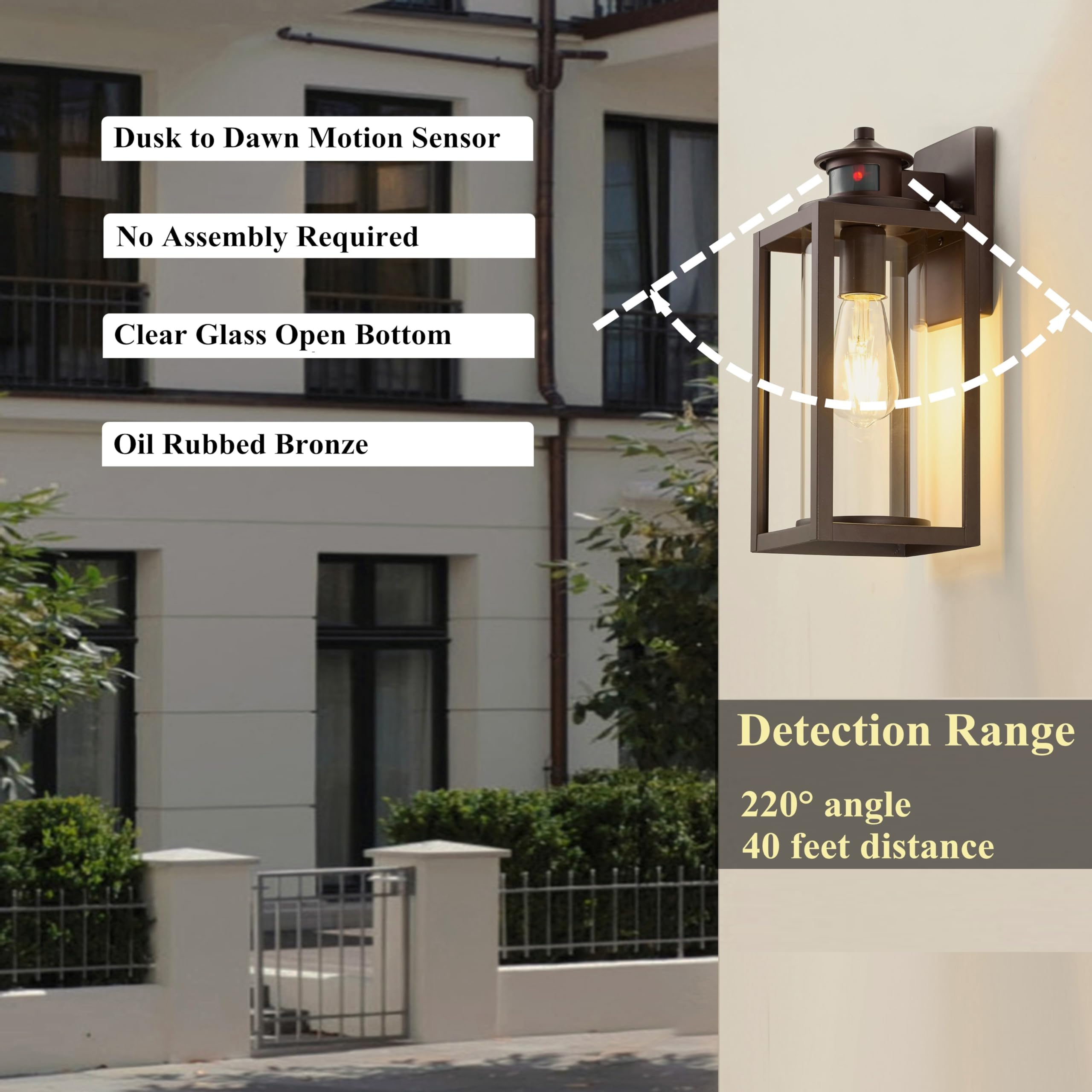 Outdoor Wall Sconce 2 Pack, 11 Inch Photocell Outdoor Wall Light with E26 Base Socket, Clear Glass Bronze Exterior Lights for House, Front Door, Porch