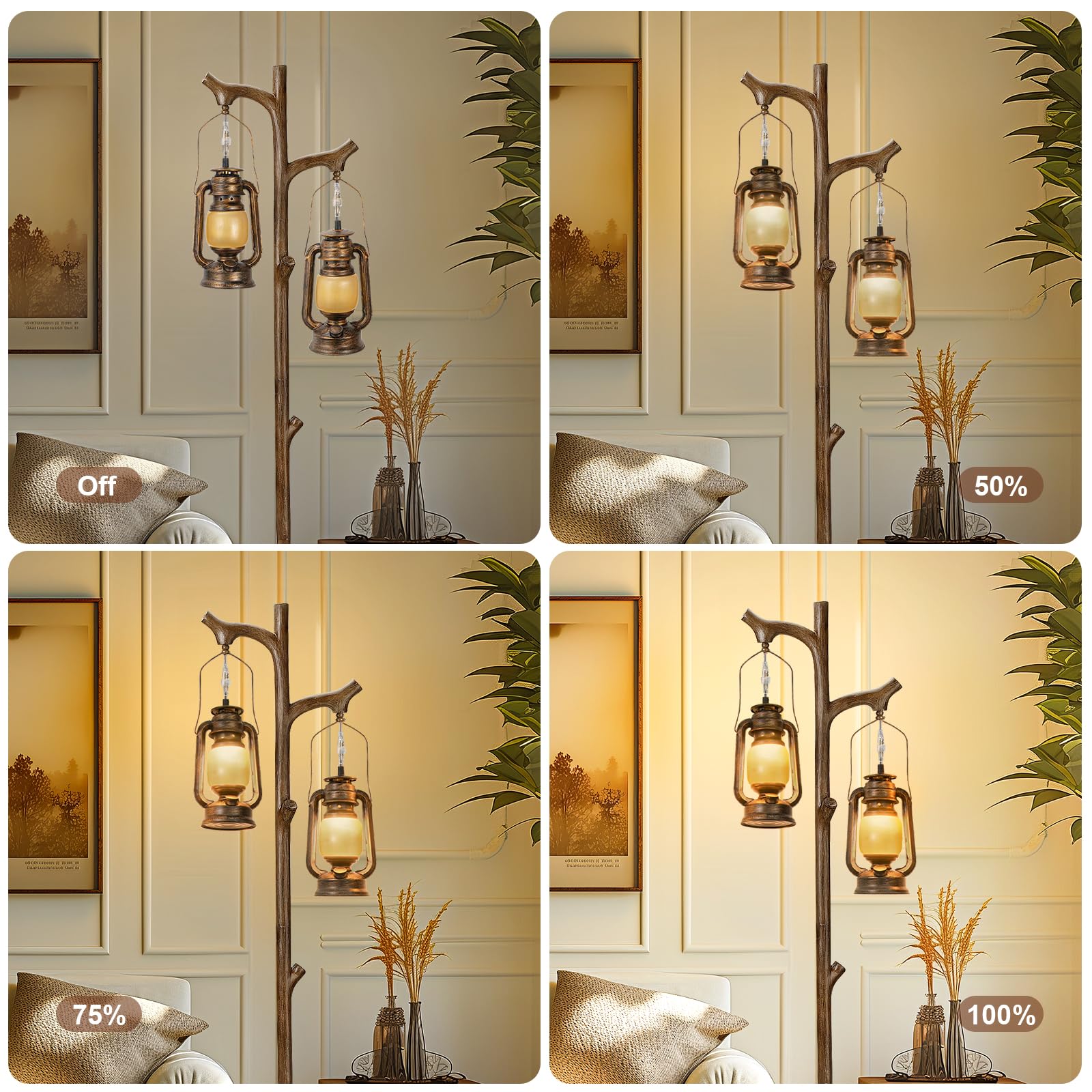 68.5" Rustic Farmhouse Remote Control Switch Birch Tree Floor lamp with Bird Nest Lantern Shade Vintage Standing Lamp for Living Room Bedroom Hotel Bar Office Wood House(LED Bulb Included)