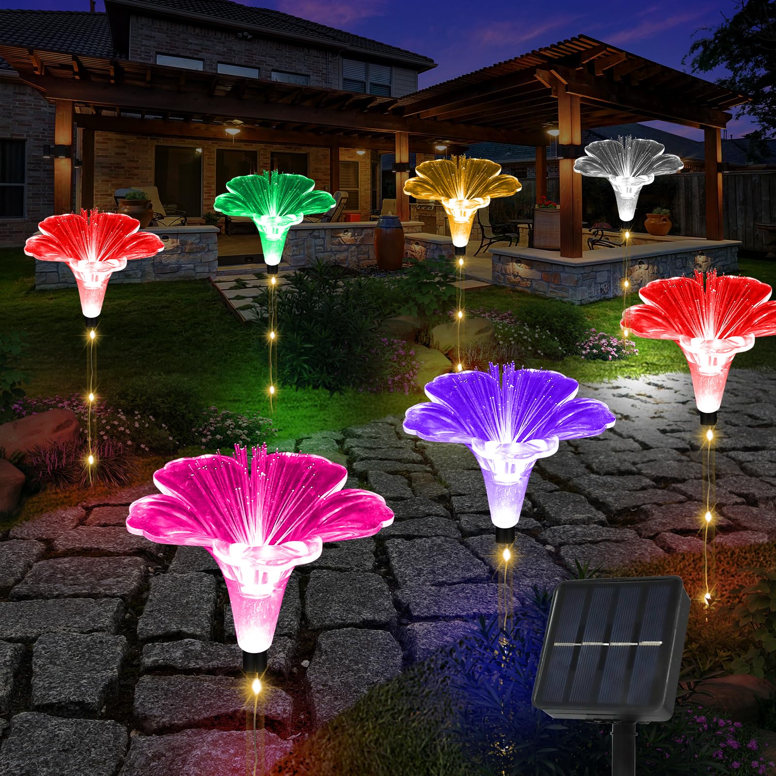 Solar Outdoor Lights,Set of 6 Solar Garden Lights with 6 Red Rose Flower,Waterproof Rose Stake Lights for Garden Yard Pathway Outside Decor