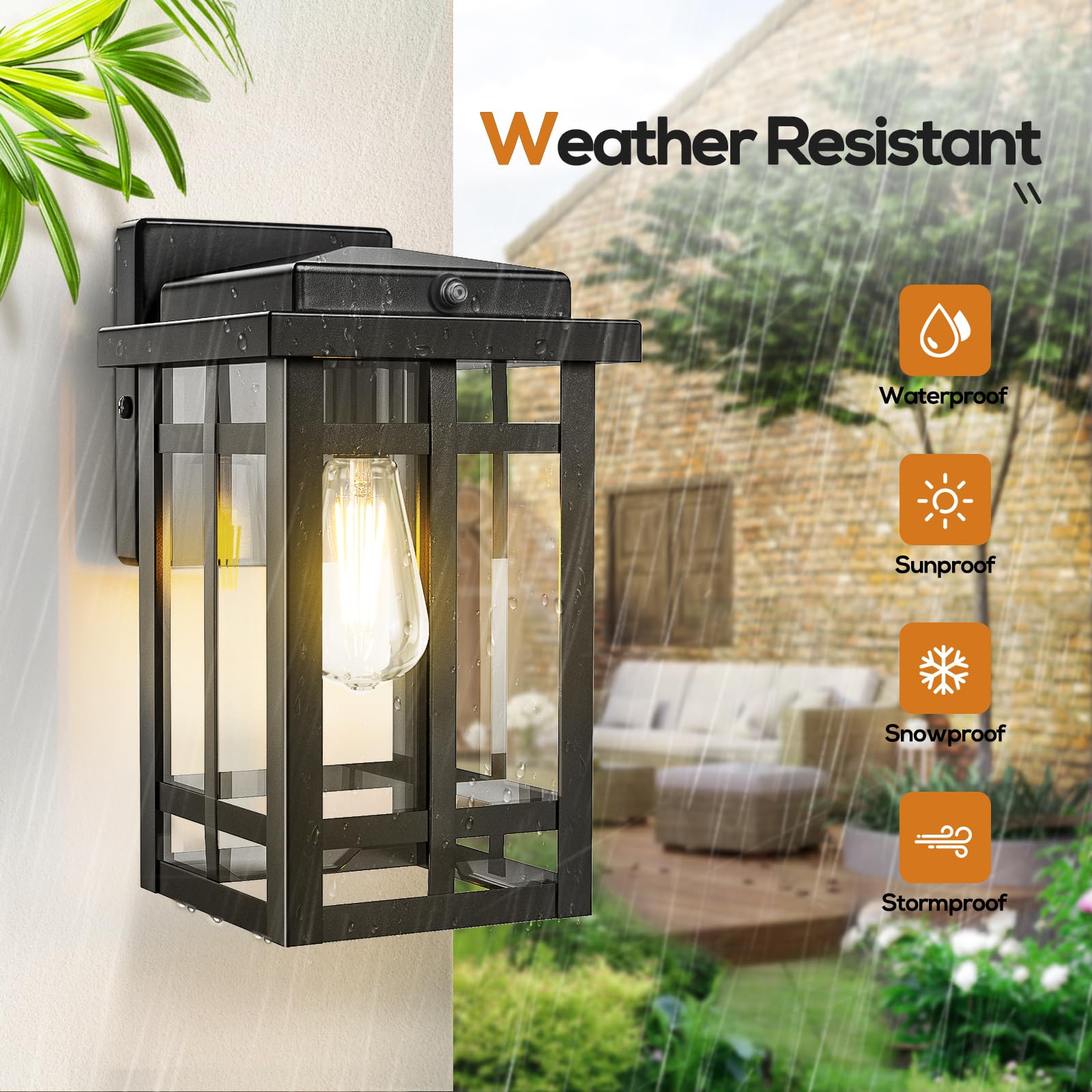 Outdoor Wall Light Fixtures 9.76'', Waterproof Porch Lights Wall Lanterns, Exterior Modern Matte Black Wall Mount Lighting, Anti-Rust E26 Socket Wall Scones for Front Door Garage, 2 Pack