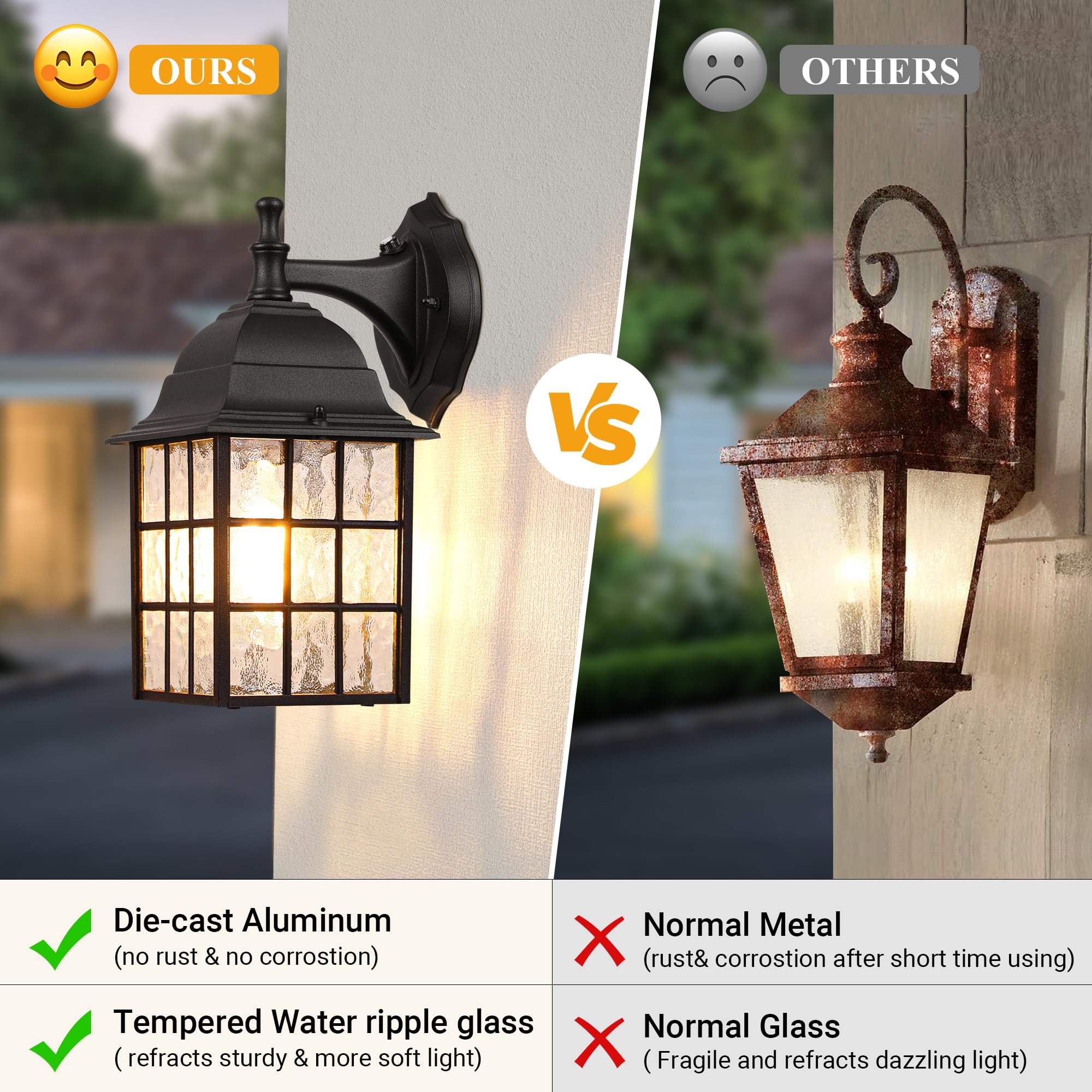 2-Pack Dusk to Dawn Outdoor Wall Lights, Sensor Exterior Light Fixtures Wall Mount, Porch Lights, Black Wall Lantern Wall Lamp, Waterproof Wall Sconce, Outside Lighting for Garage, Front Door