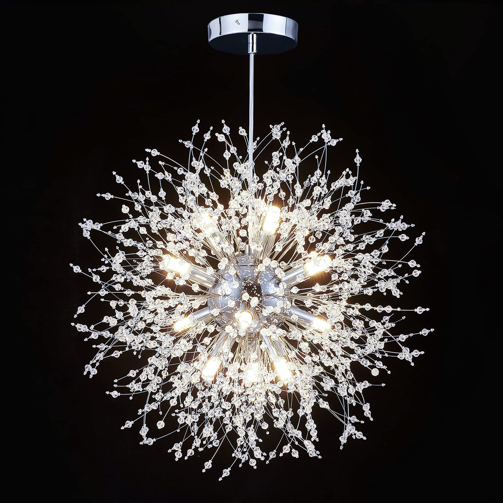 Modern Crystal Chandeliers Firework Chandelier for Dining Room, 12 Lights Dandelion Chandeliers Semi Flush Mount Ceiling Light Fixtures for Dining Room, Living Room, Kitchen, Hallway - G9 Sockets