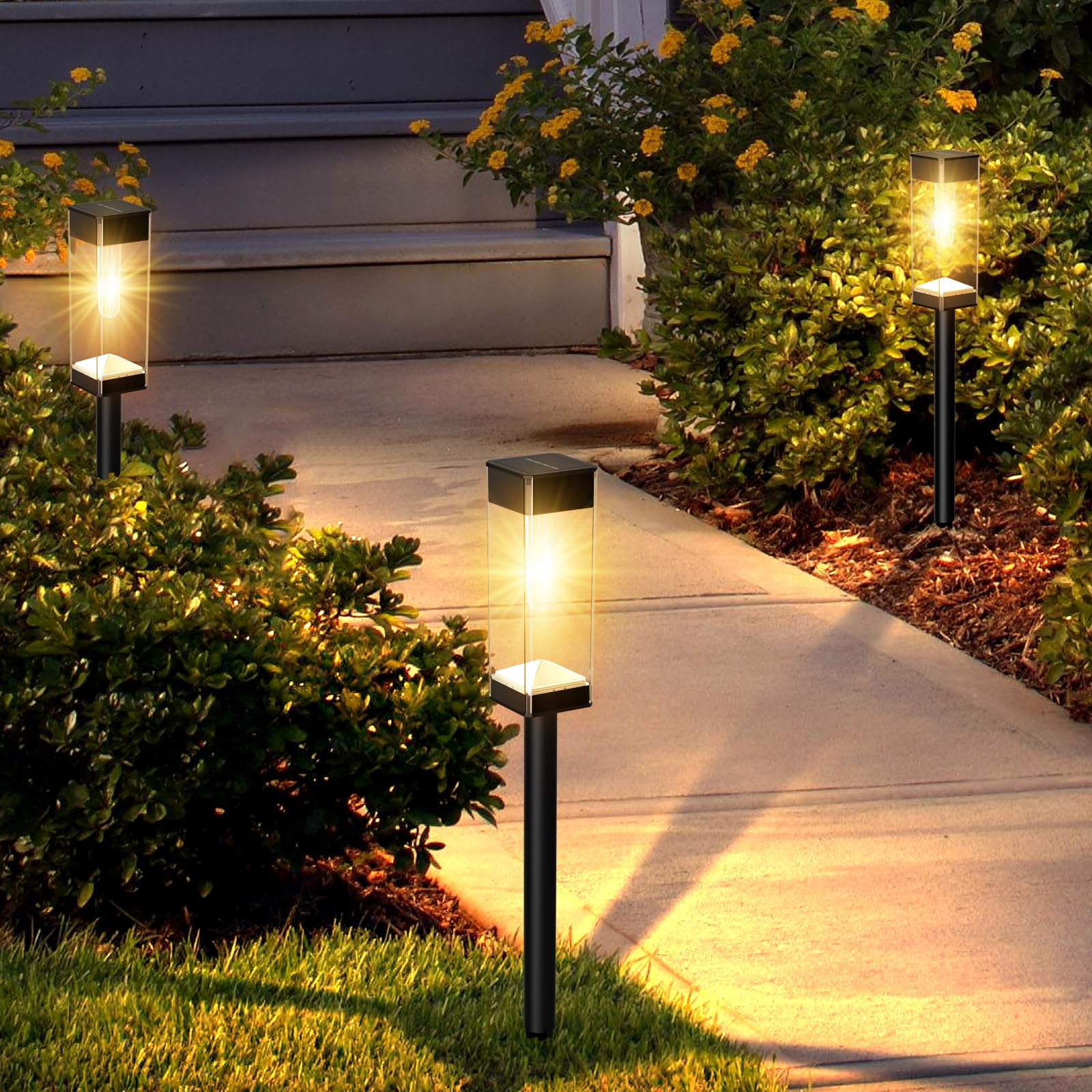 8 Pack Solar Pathway Lights Outdoor, Waterproof Solar Lights Outdoor, LED Outdoor Solar Garden Lights with LED Filament Bulb, Perfect for Yard Lawn Walkway Driveway Backyard Landscape