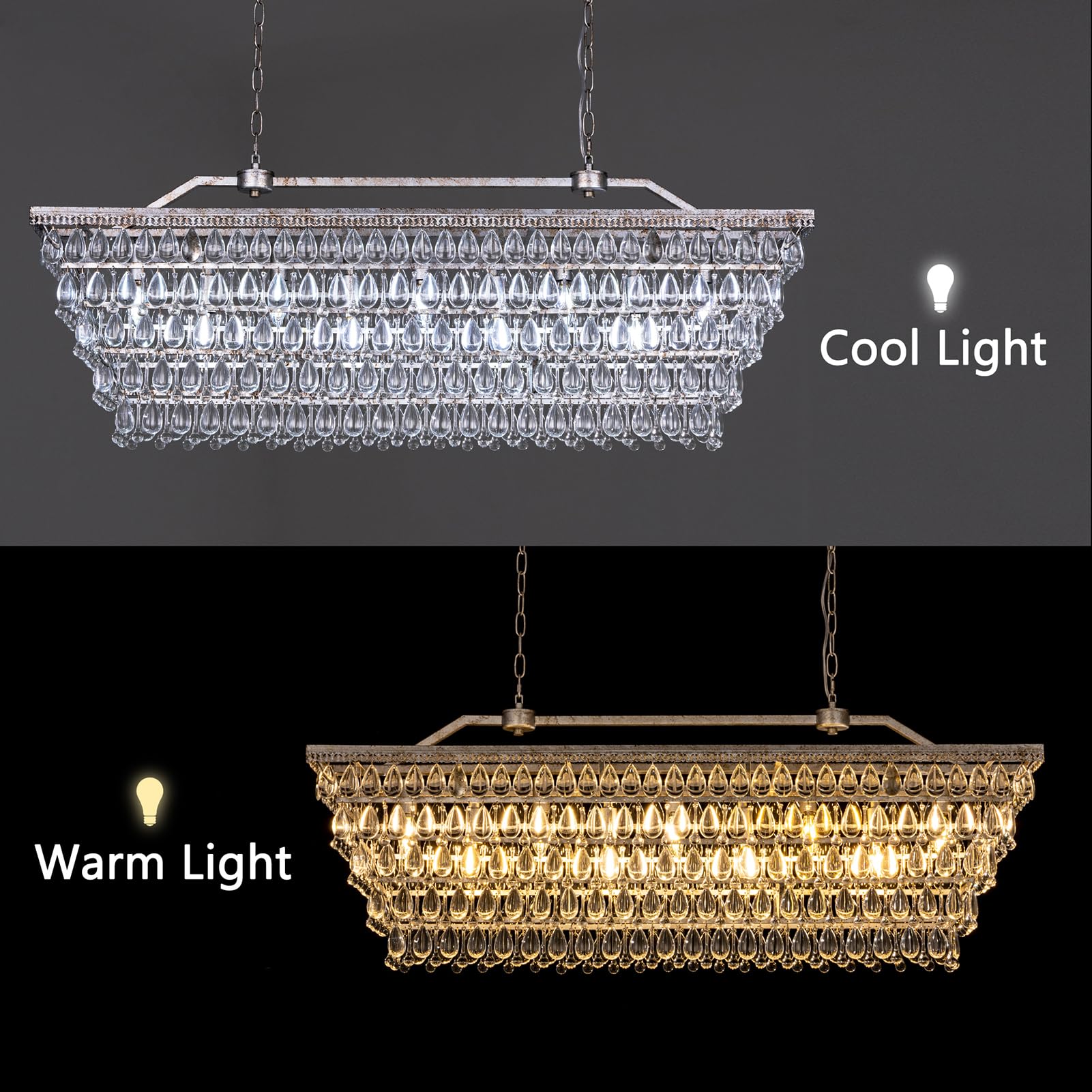 Dining Room Crystal Chandelier,30 inch Antique Bronze Rectangle Crystal Ceiling Light,4 Lights Farmhouse Kitchen Island Lighting,Adjustable Hanging Light Fixtures