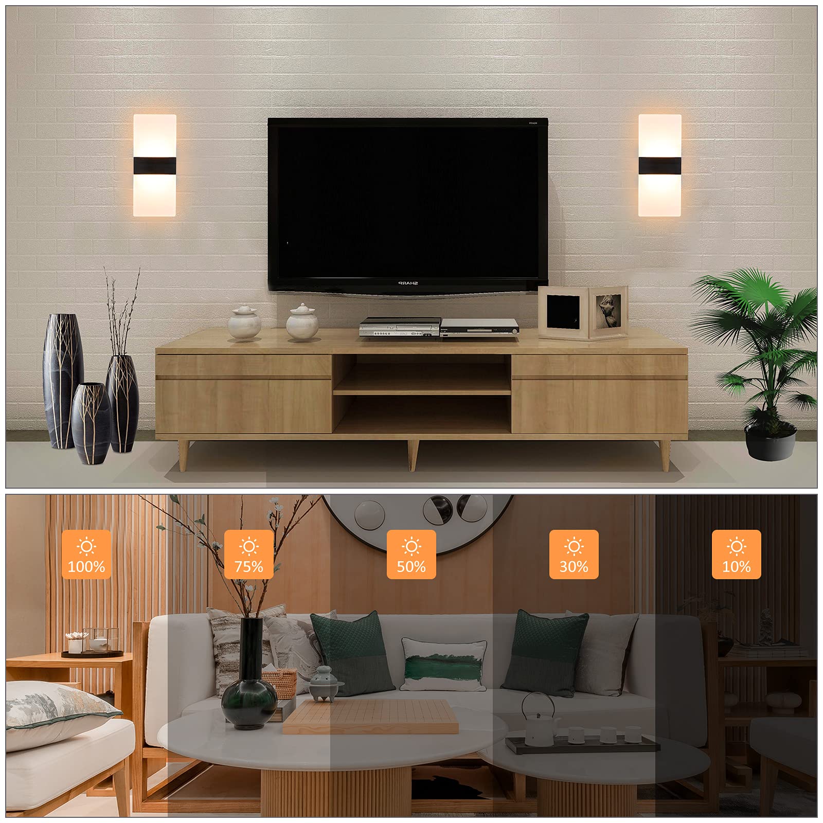 Modern Wall Sconce 12W Indoor Acrylic Modern Wall Light Set of 2 LED Wall Lamp for Hallway Living Room Corridor Bedroom, Warm White