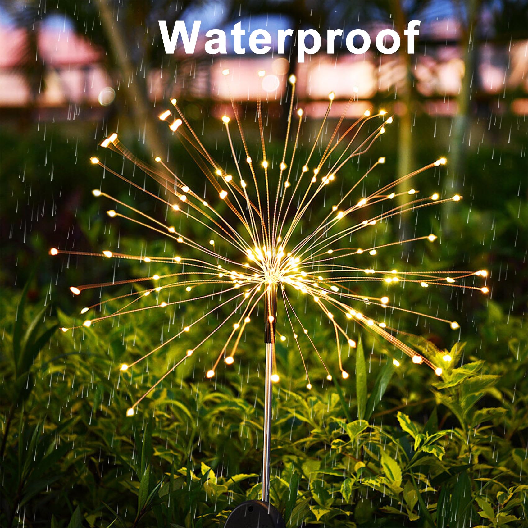 Outdoor Solar Lights Firework, 2 Pack 120 LEDs Waterproof Solar Lights for Outside Garden Yard Pathway Fence - Warm White