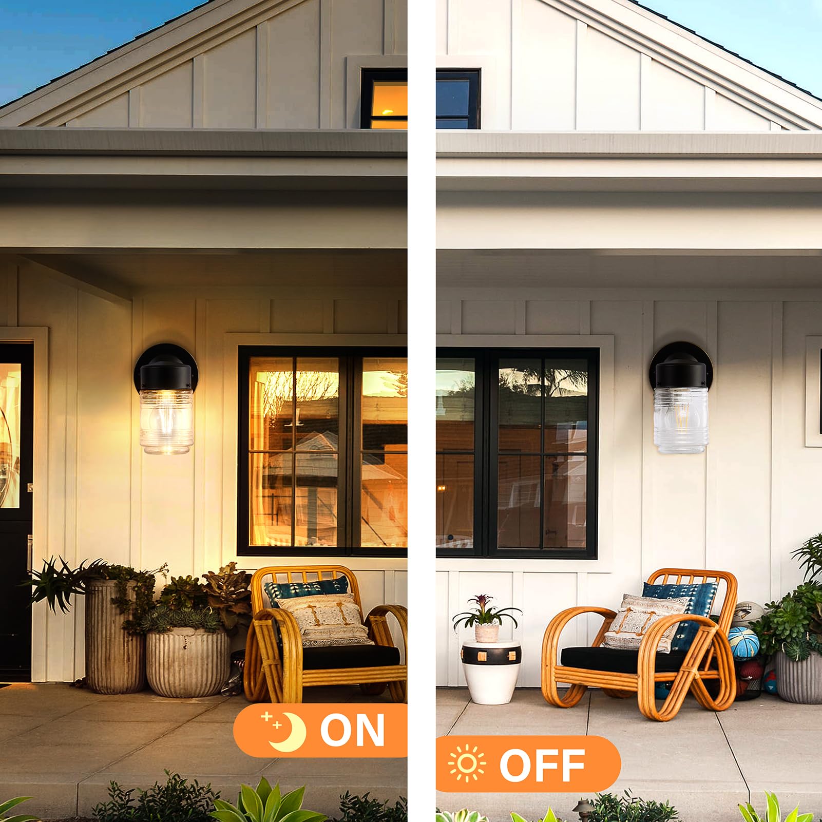 Outdoor Wall Sconces, 2-Pack Wall Lights Fixture, Exterior Farmhouse Porch Light with Hammered Metal Shade, Anti-Rust Waterproof Black Outside Barn Light for Front Porch Patio Garage Gazebo House