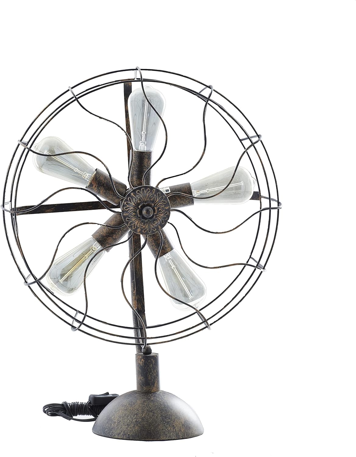 Metal Room Accent Lamp Vintage Fan Shape 5 Light Table Lamp, Lamp 19" x 8" x 24", Bronze