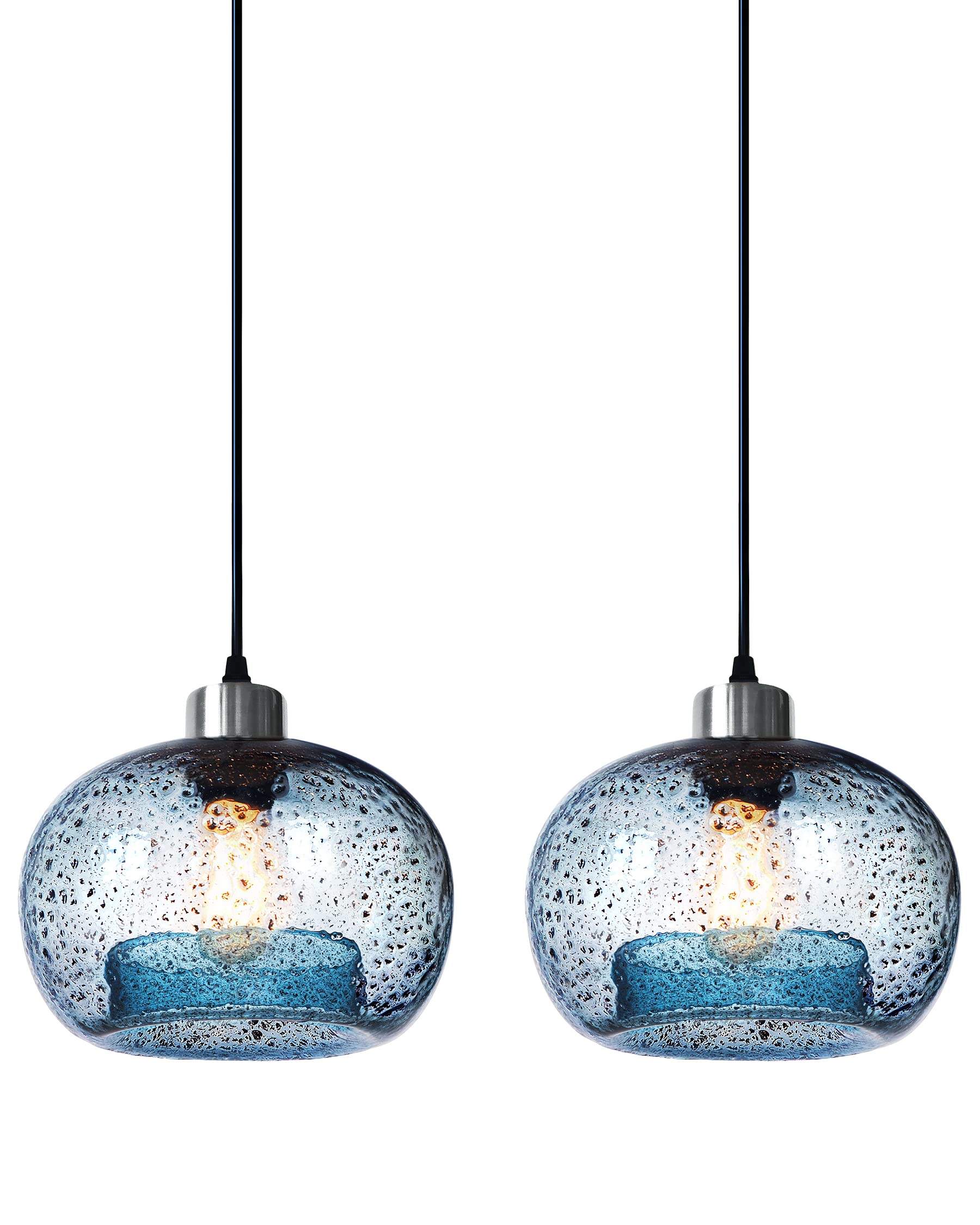 Pendant Lights Kitchen Island Hand Blown Glass Lighting Marble Blue Modern Farmhouse Foyer Entryway Light Fixtures Ceiling Hanging Globe Over Table Sink Brushed Nickel 9 Inch Diam