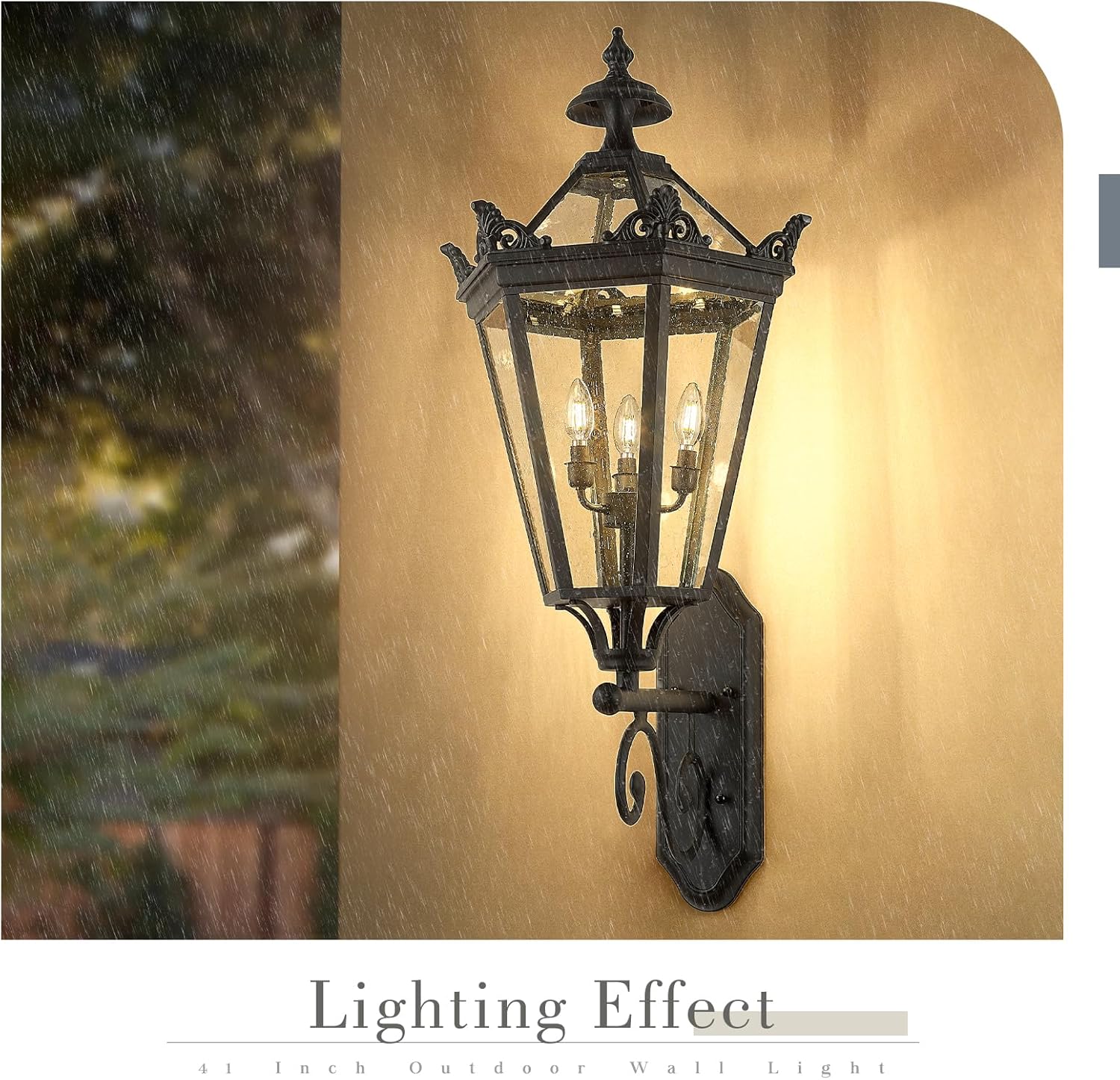 32 Inch Outdoor Front Door Hanging Light, Farmhouse Exterior Pendant Lantern Waterproof Ceiling Mount with Seeded Glass, Black Finish, XE283H BK