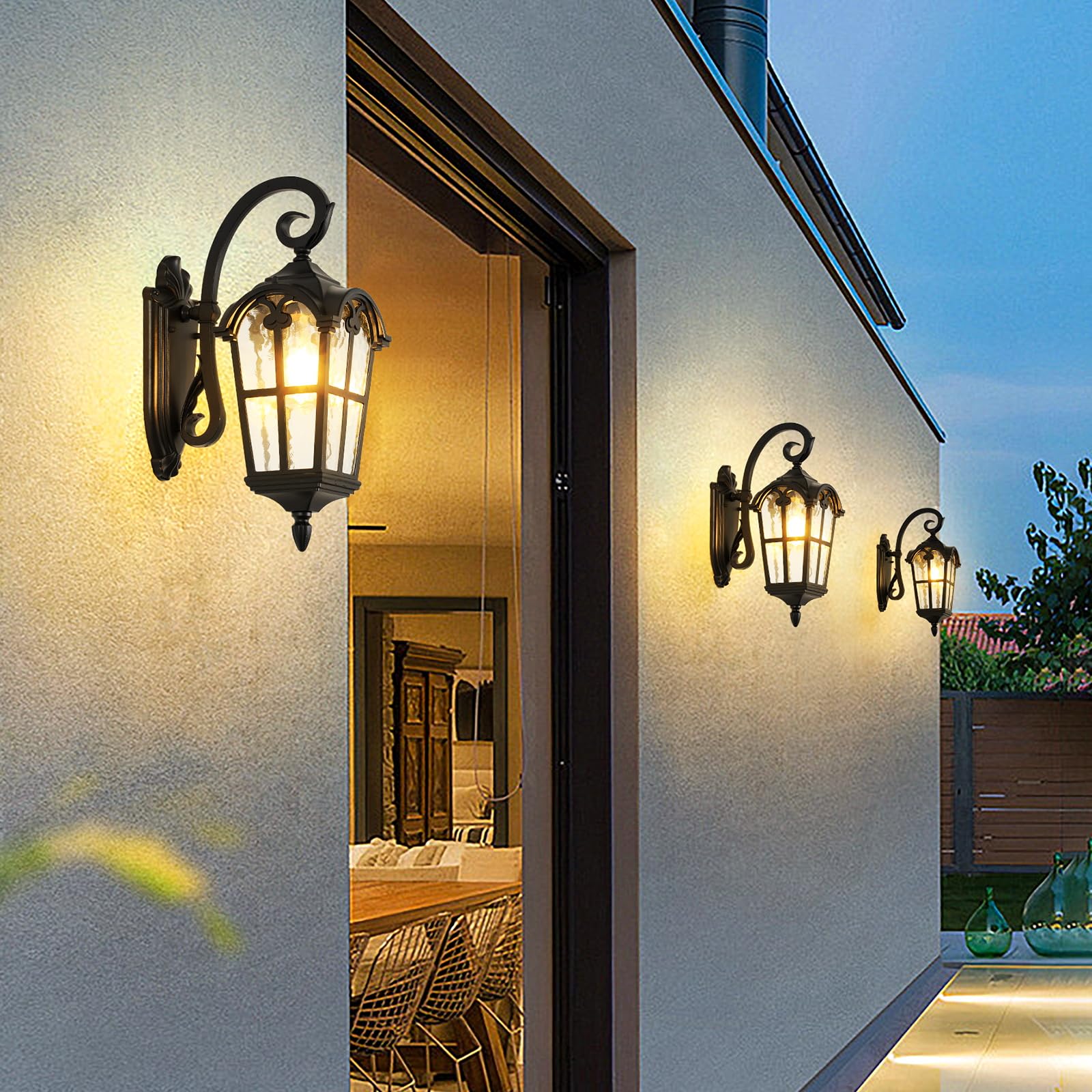 Gold Outdoor Wall Light for House Porch Hallway Doorway Patio Garden, Anti-Rust Aluminum Exterior Wall Sconce Light Fixtures Wall Mount Waterproof Wall Lantern with Water Ripple Glass