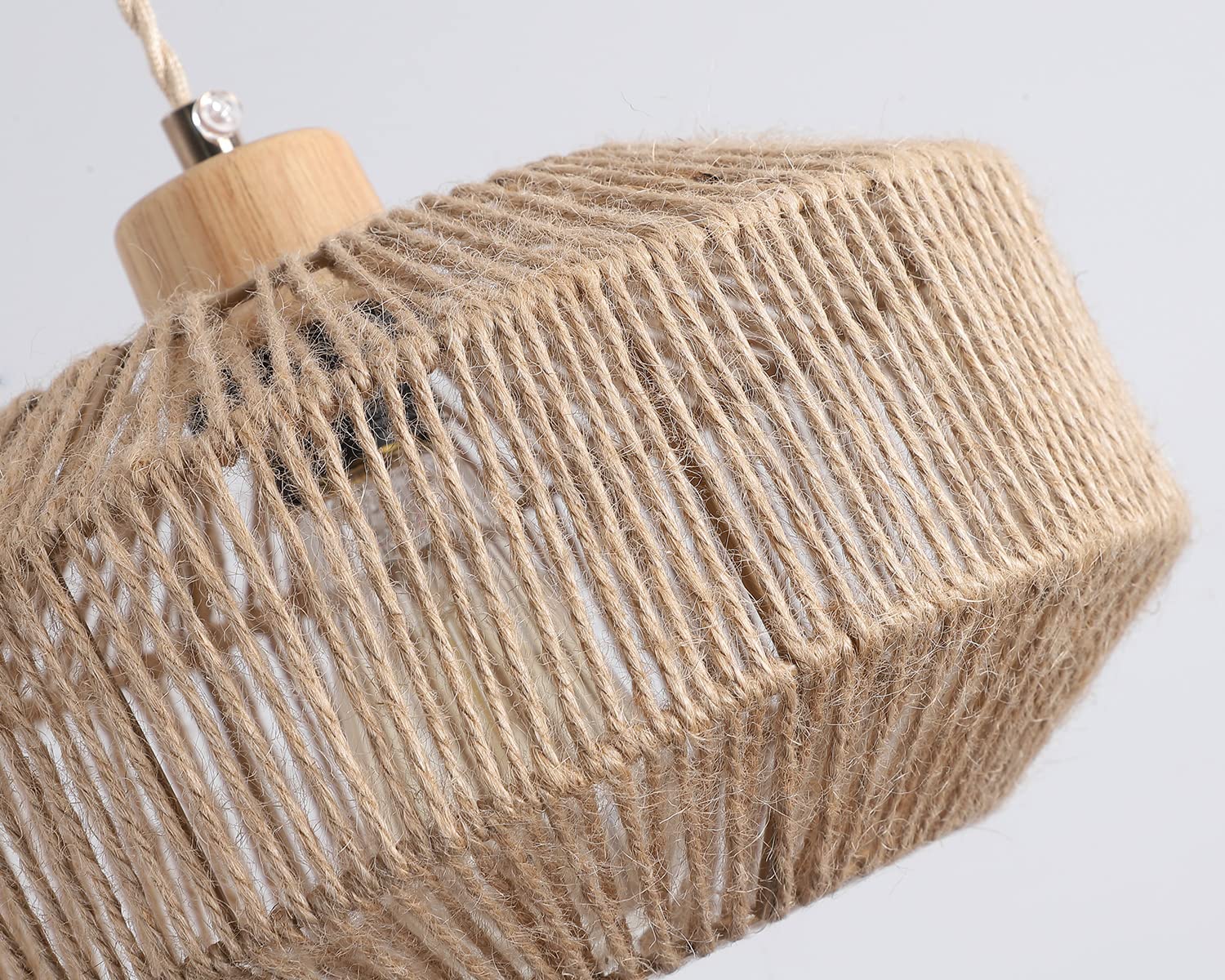 Coastal Large Woven Pendant Light Fixture 17.8 inch One-Light Adjustable Natural Hemp Rope Cage Pendant Lighting for Kitchen Island Dining Room Living Room Farmhouse